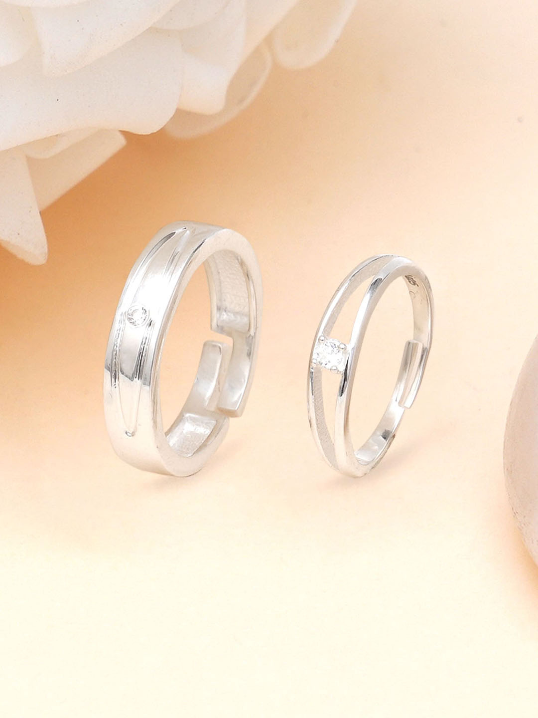 KUNUZ Silver-Plated Set Of 2 925 Sterling Silver Couple Rings