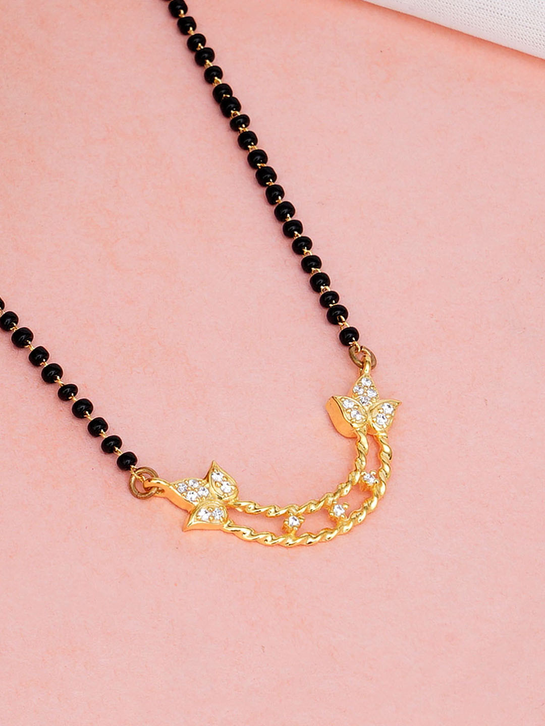 KUNUZ 925 Sterling Silver Gold-Plated & Black Beaded Mangalsutra