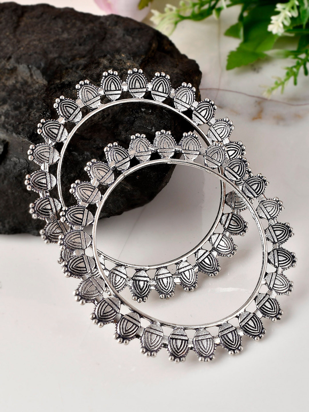 Silvermerc Designs Woman Set Of 2 Oxidised Silver Handcrafted Bangles