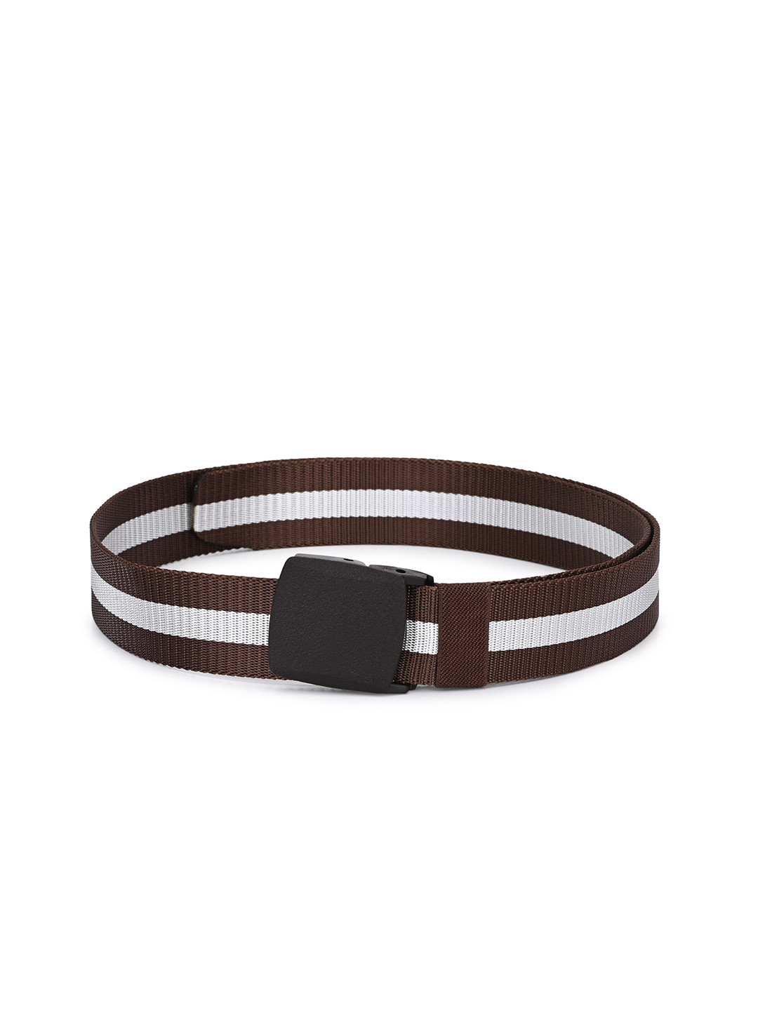 Calvadoss Women Brown & White Striped Wide Canvas Belt