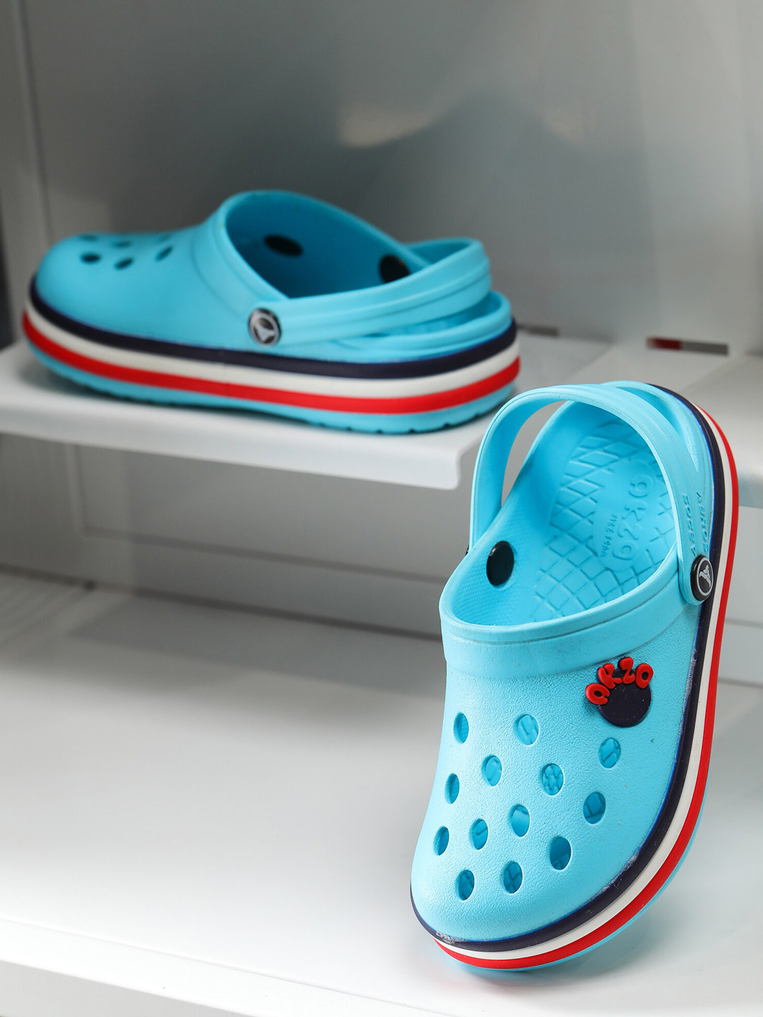 ABROS Unisex Kids Blue & Red Rubber Clogs