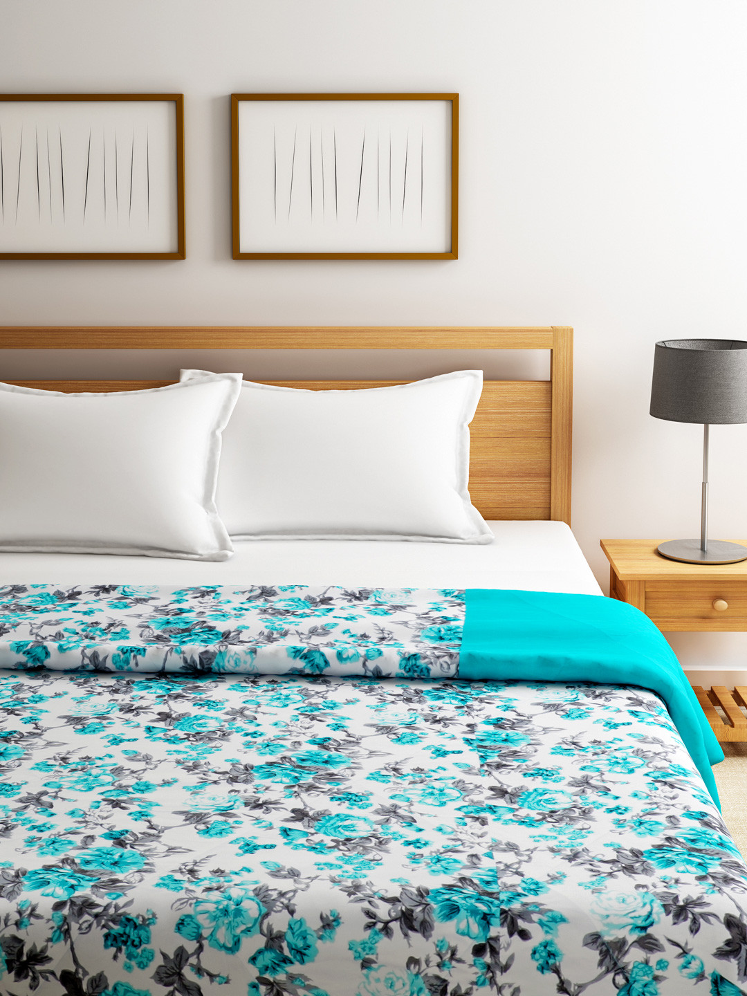 SWAYAM Teal Blue & White Printed Anti-Allergic Double Winter Quilt