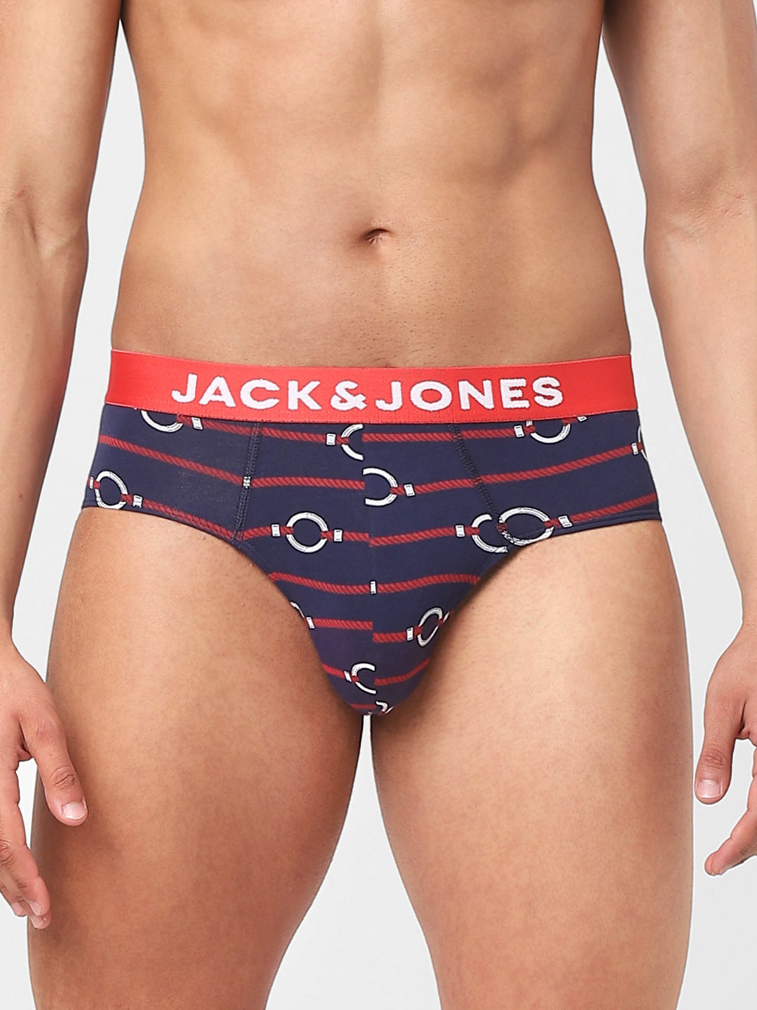 Jack & Jones Men Navy Blue & Red Printed Cotton Basic Briefs 116794801-NAVY PEONY