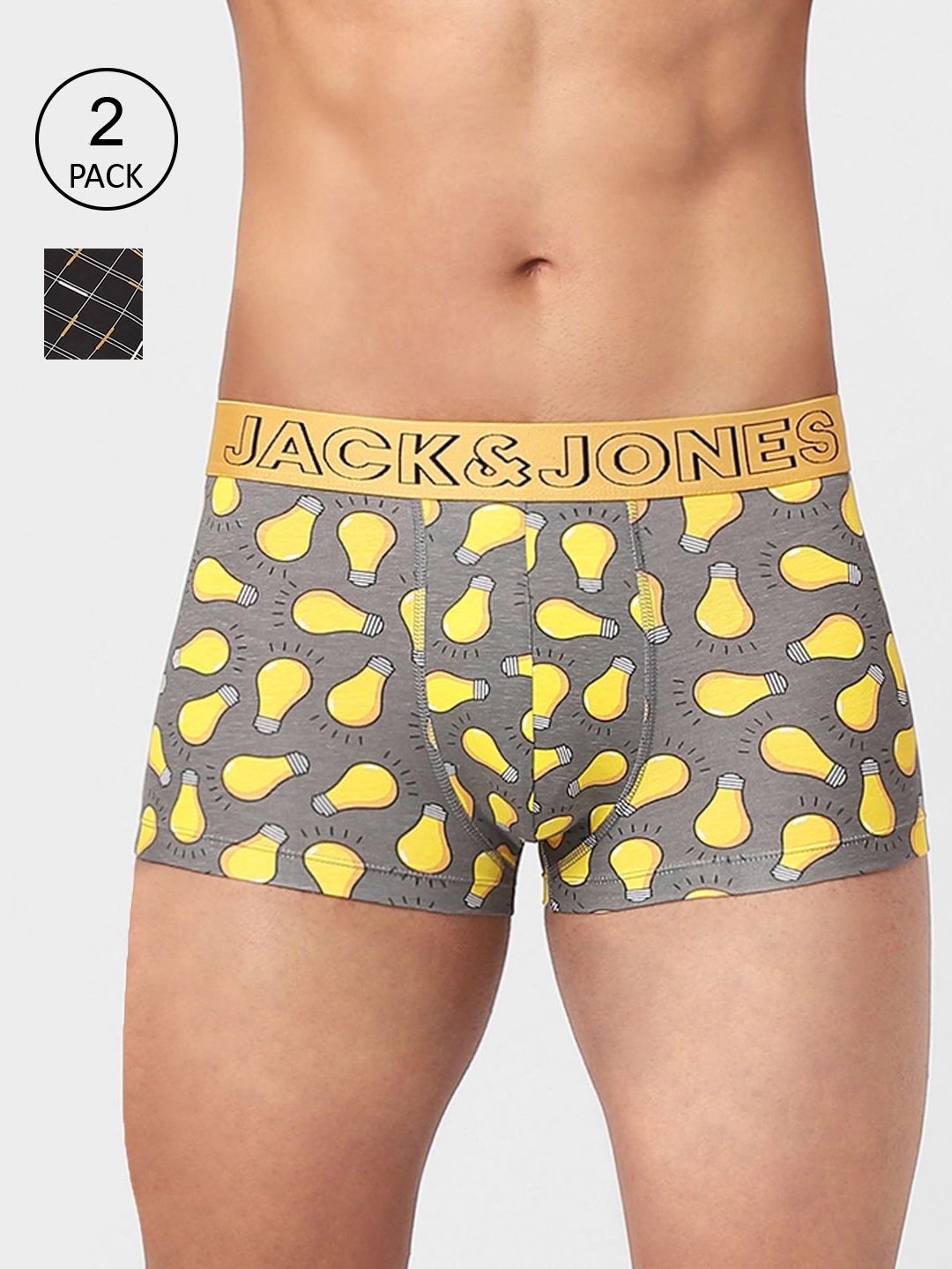 Jack & Jones Men Black & Grey Pack Of 2 Printed Trunks
