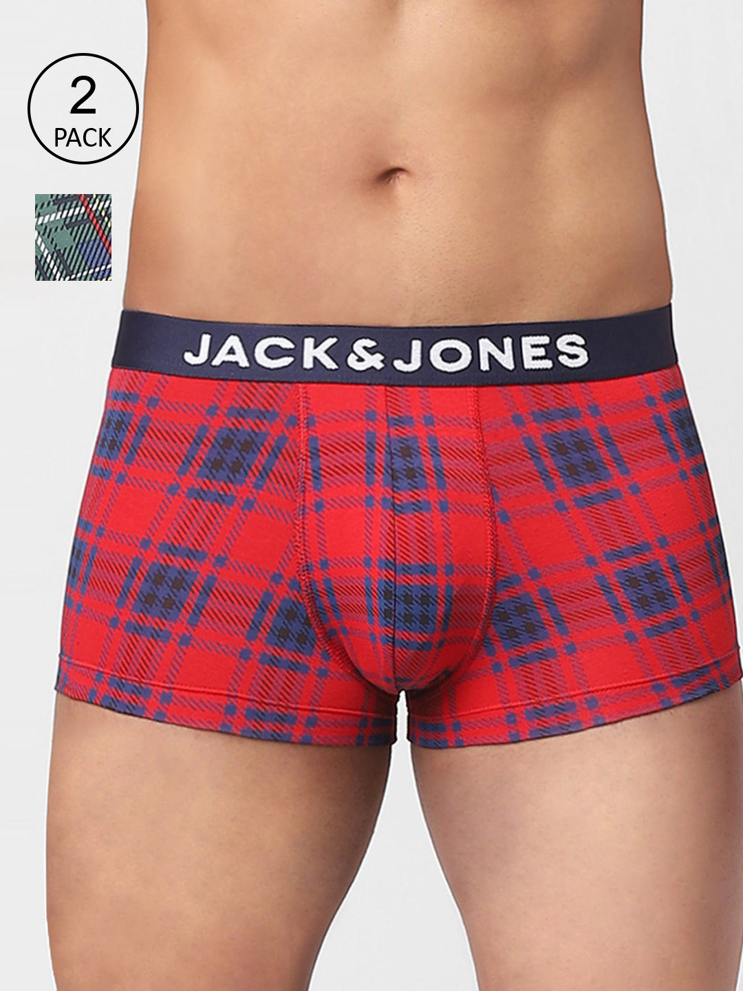Jack & Jones Men Pack Of 2 Checked Cotton Trunks 116797401