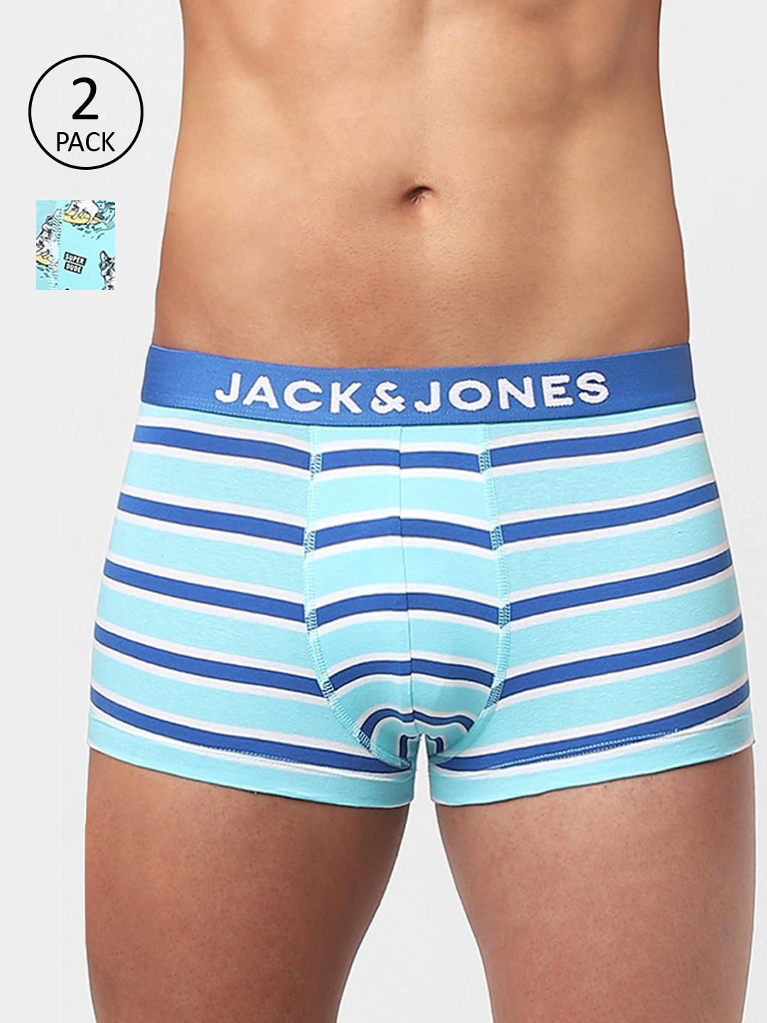 Jack & Jones Men Pack Of 2 Blue Printed Cotton Trunks 116797701
