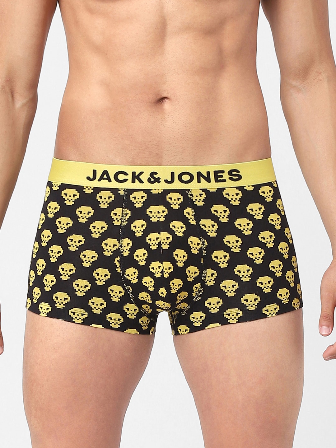 Jack & Jones Men Yellow & Black Printed Cotton Trunks 116797901