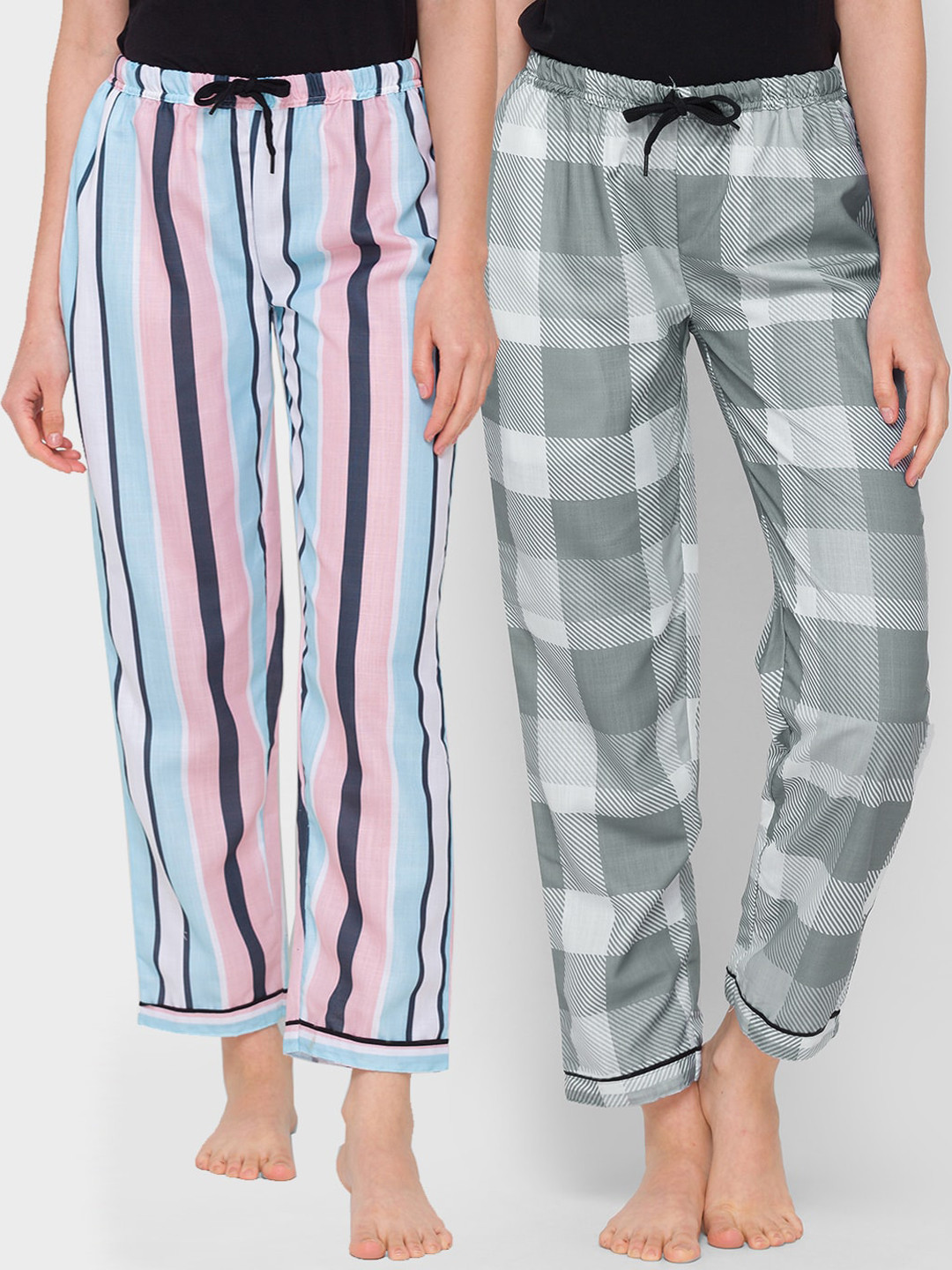 FashionRack Woman Pack of 2 Multi & Grey 100% Cotton Striped Lounge Pants