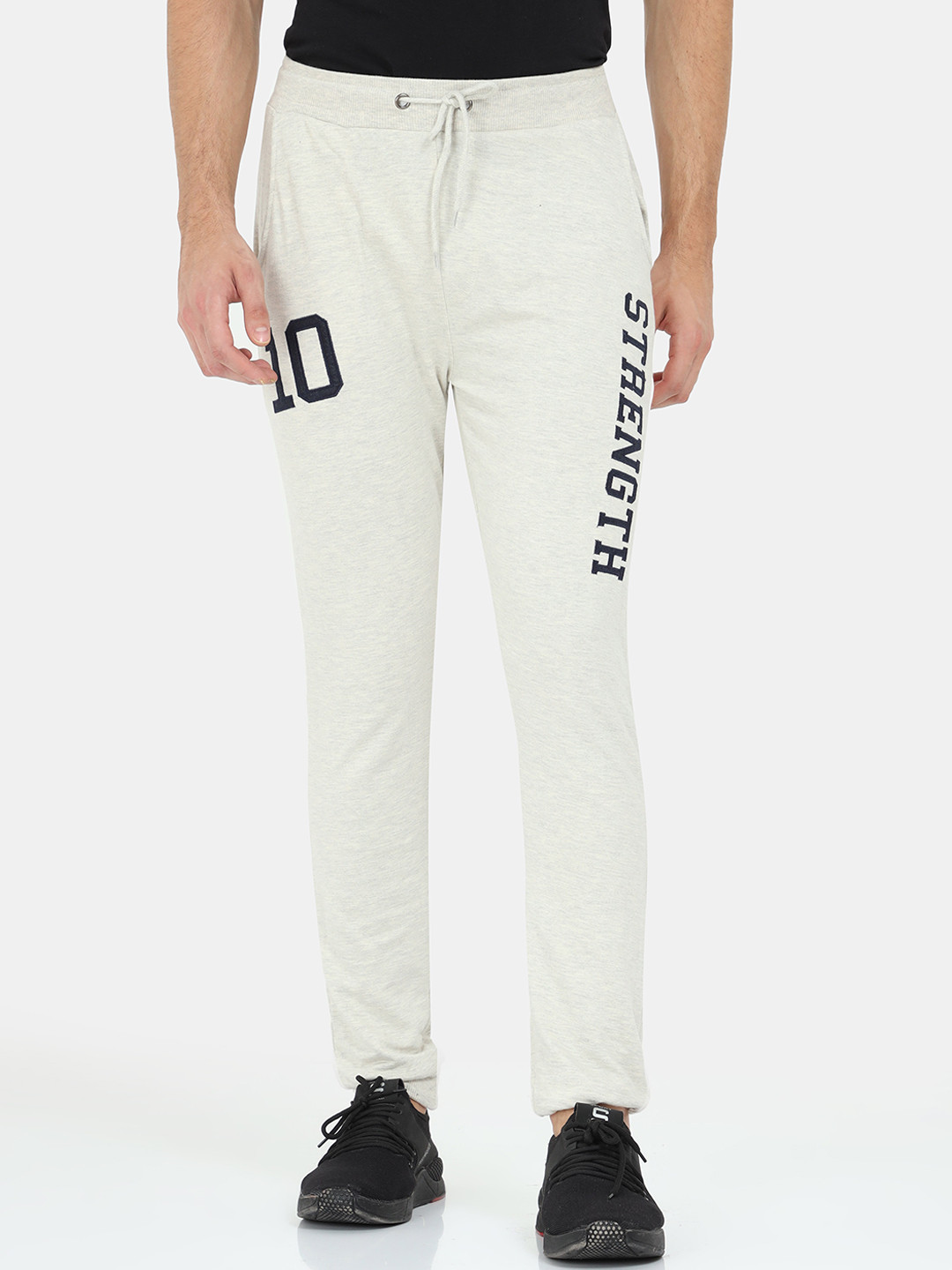 ARDEUR Men Off White Typography Cotton Track Pants