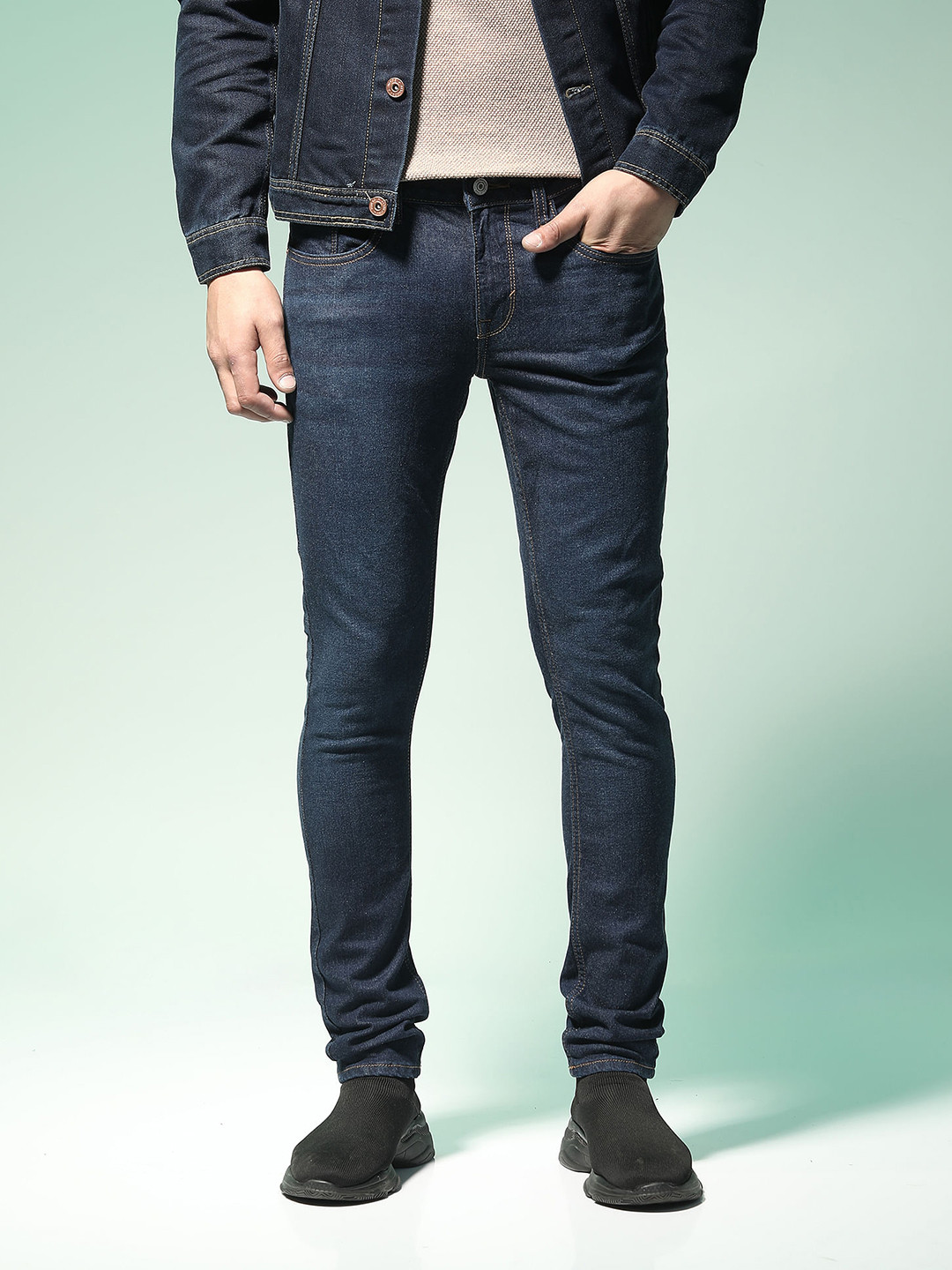 Flying Machine Men Navy Blue Jackson Skinny Fit Low-Rise Light Fade Stretchable Jeans