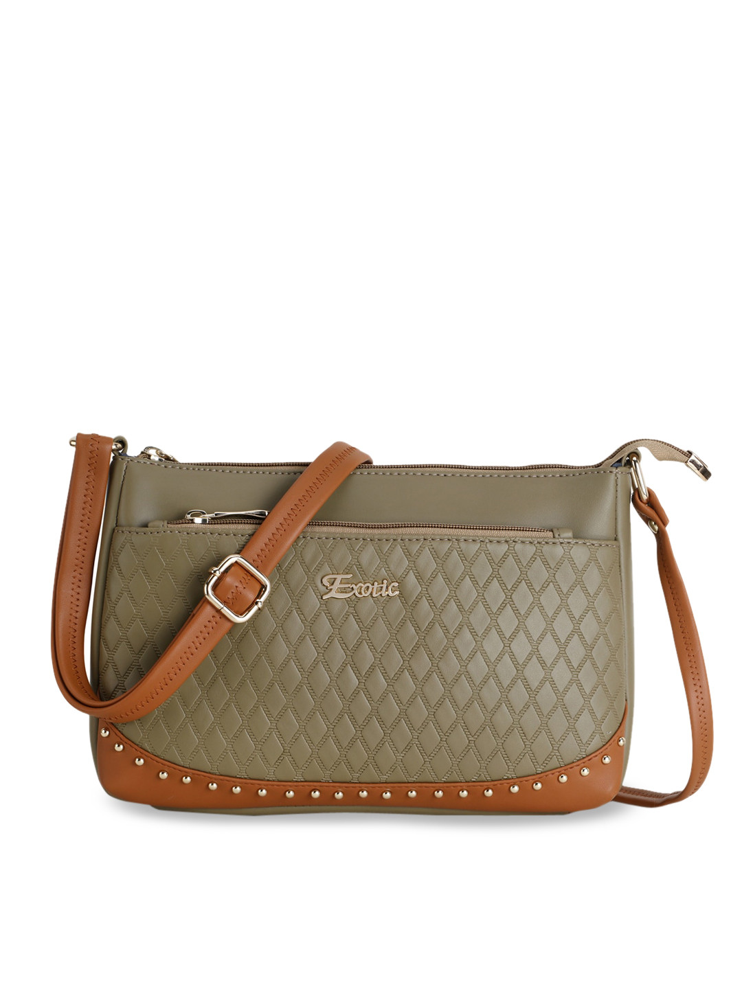 Exotic Olive Green PU Swagger Quilted Sling Bag