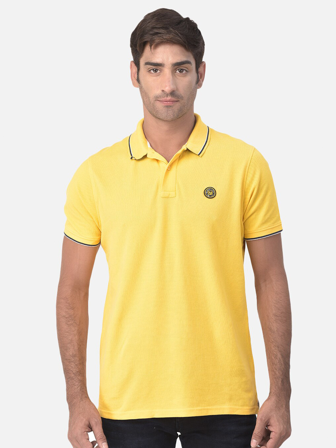 Woodland Men Yellow Polo Collar T-shirt