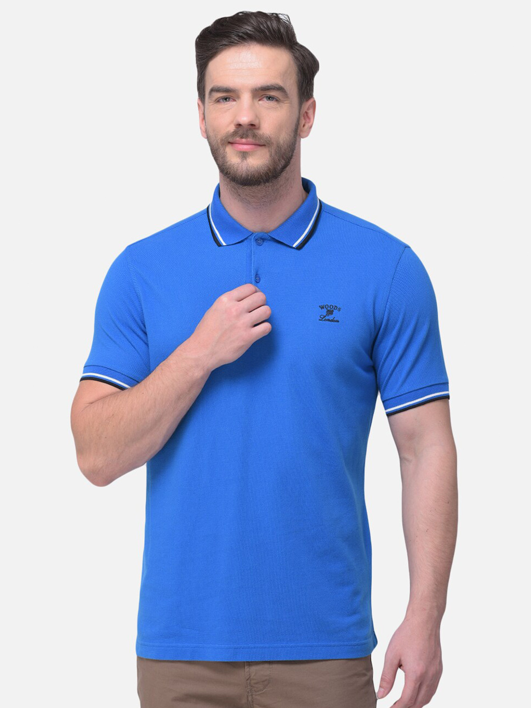 Woodland Men Blue Polo Collar T-shirt