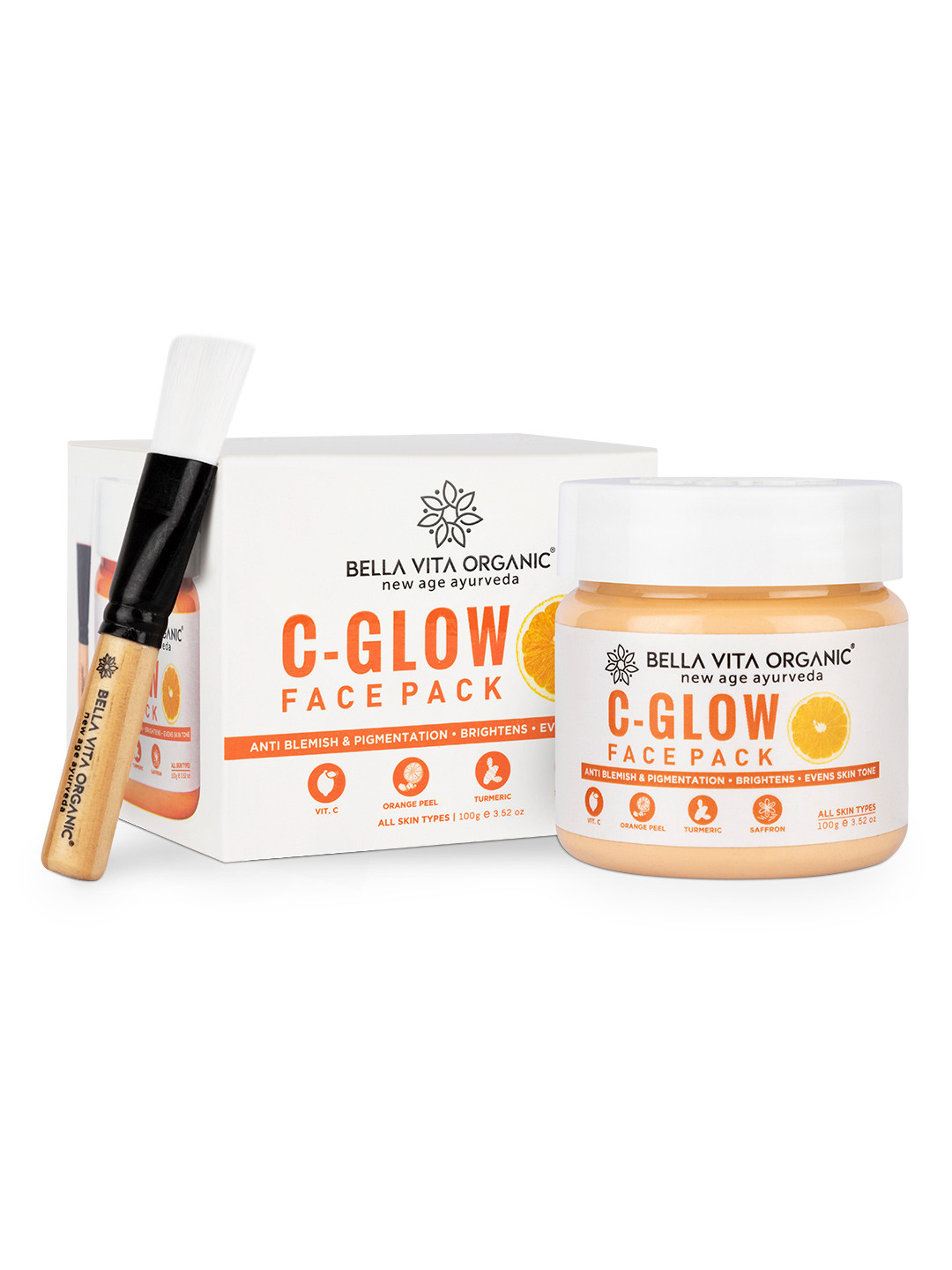 Bella Vita Organic Vitamin C-Glow Face Pack for Skin Brightening & Hydration - 100 g