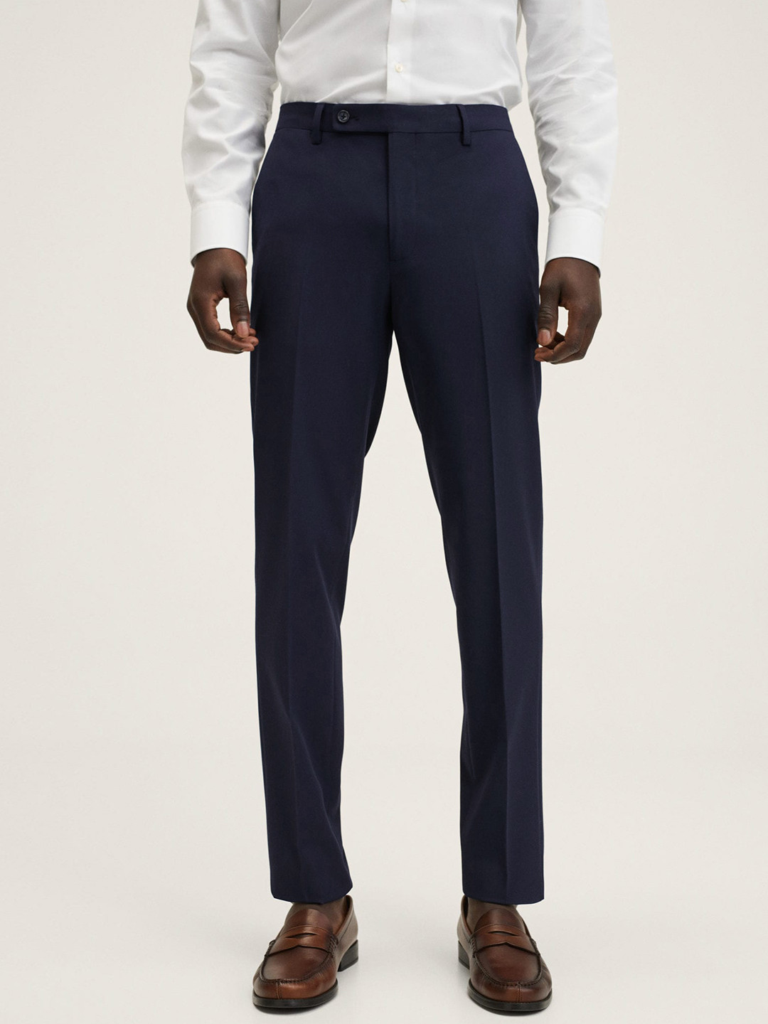 MANGO MAN Navy Blue Slim Fit Formal Trousers