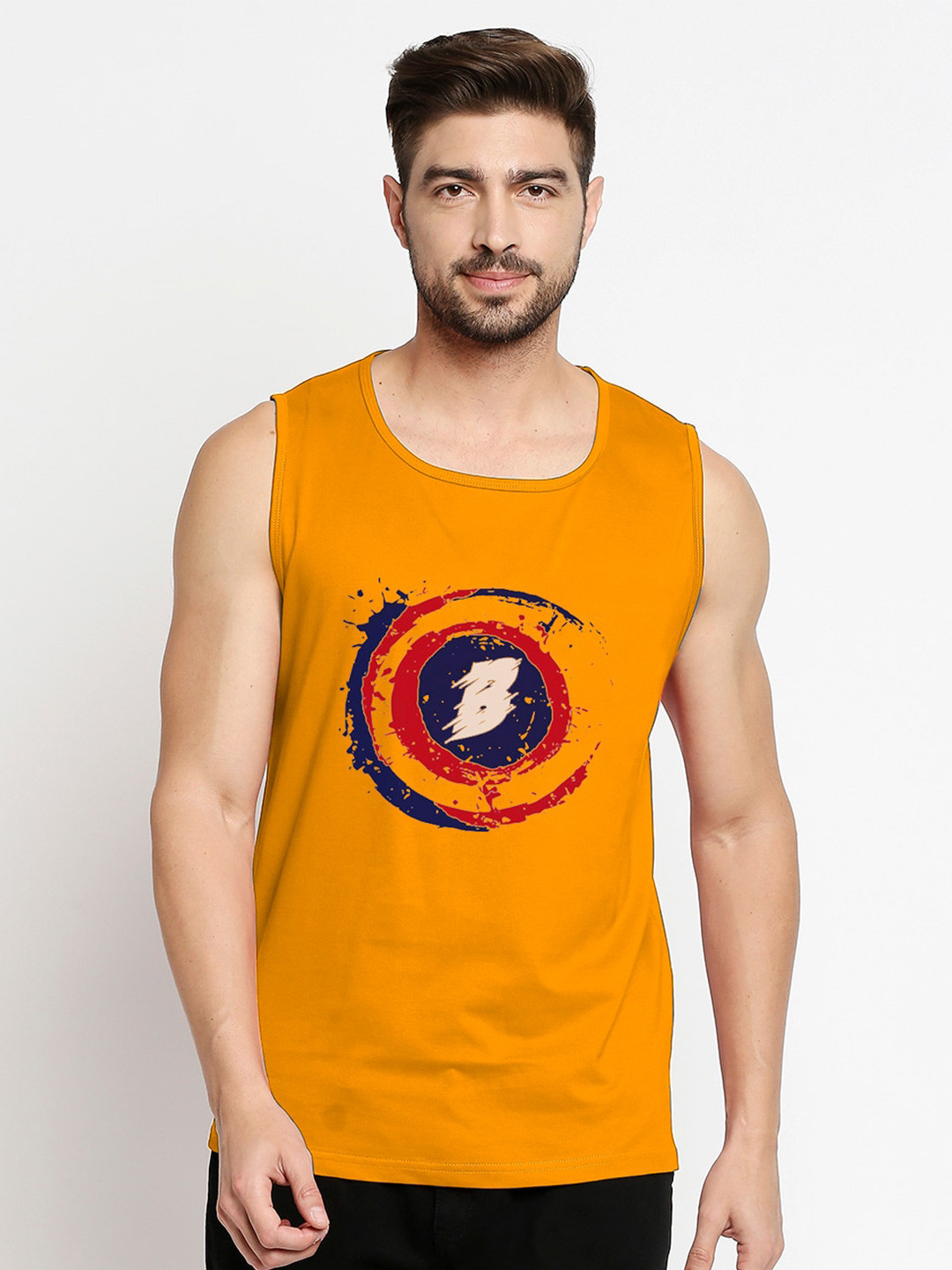 Blacksmith Men Gold-Toned Typography Printed Sleeveless Training or Gym T-shirt