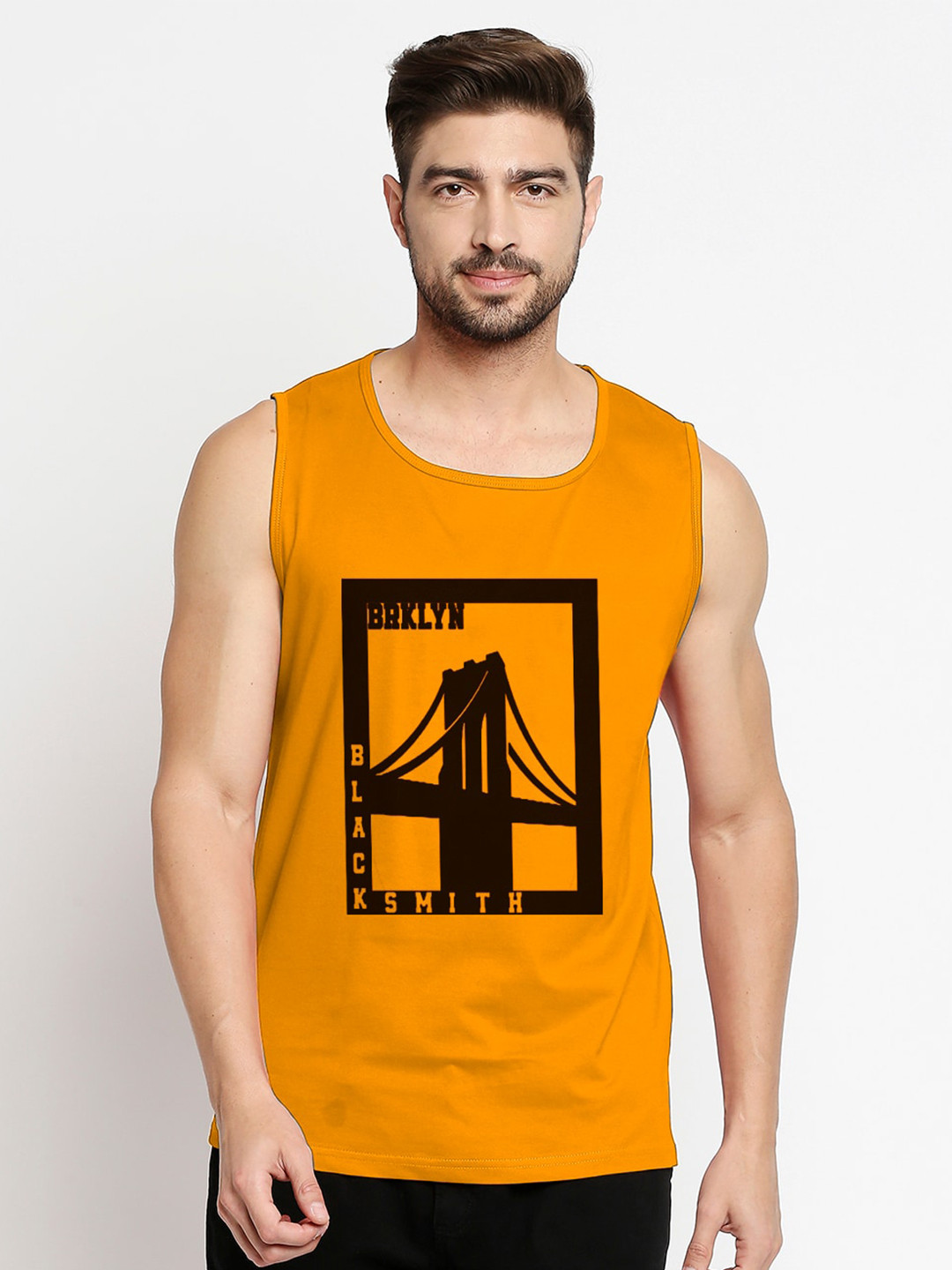 Blacksmith Men Gold-Toned Typography Printed Pockets Training or Gym T-shirt