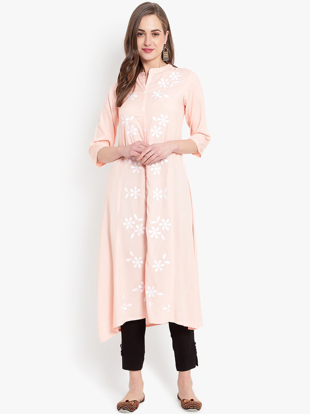Ashlee Women Pink Floral Embroidered Kurta