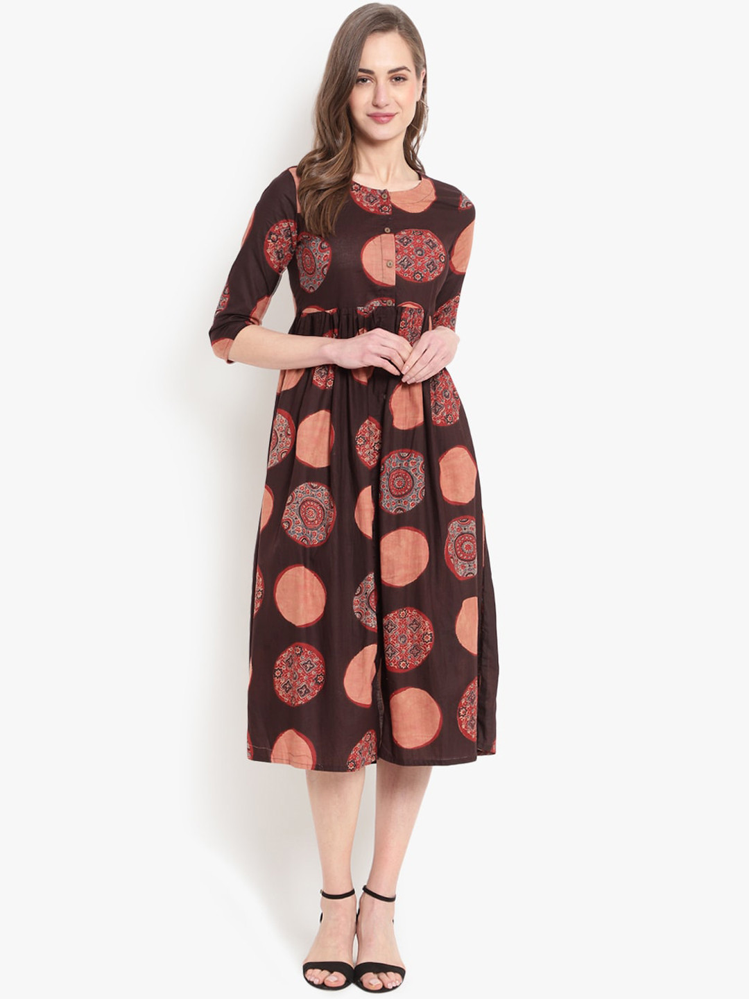 Ashlee Women Brown Ethnic Motifs Screen Print Cotton Kurta