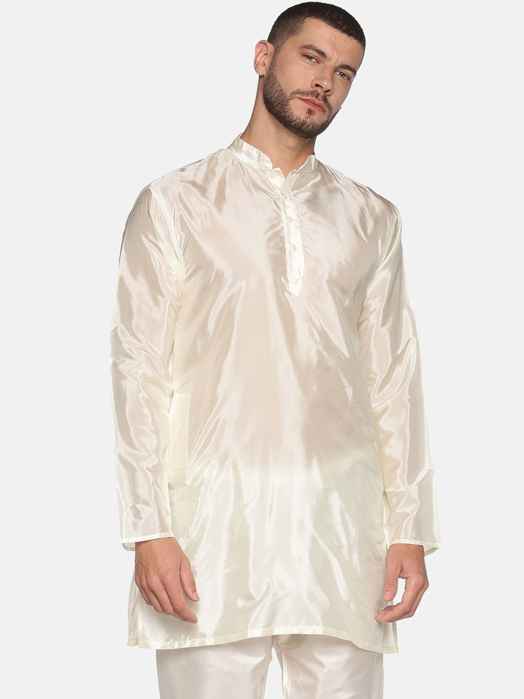 Sethukrishna Men Cream-Coloured Mandarin Collar Kurta