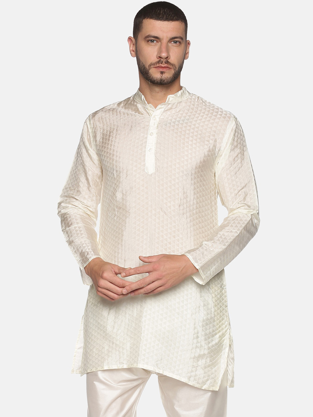 Sethukrishna Men Cream-Coloured Woven Design Kurta