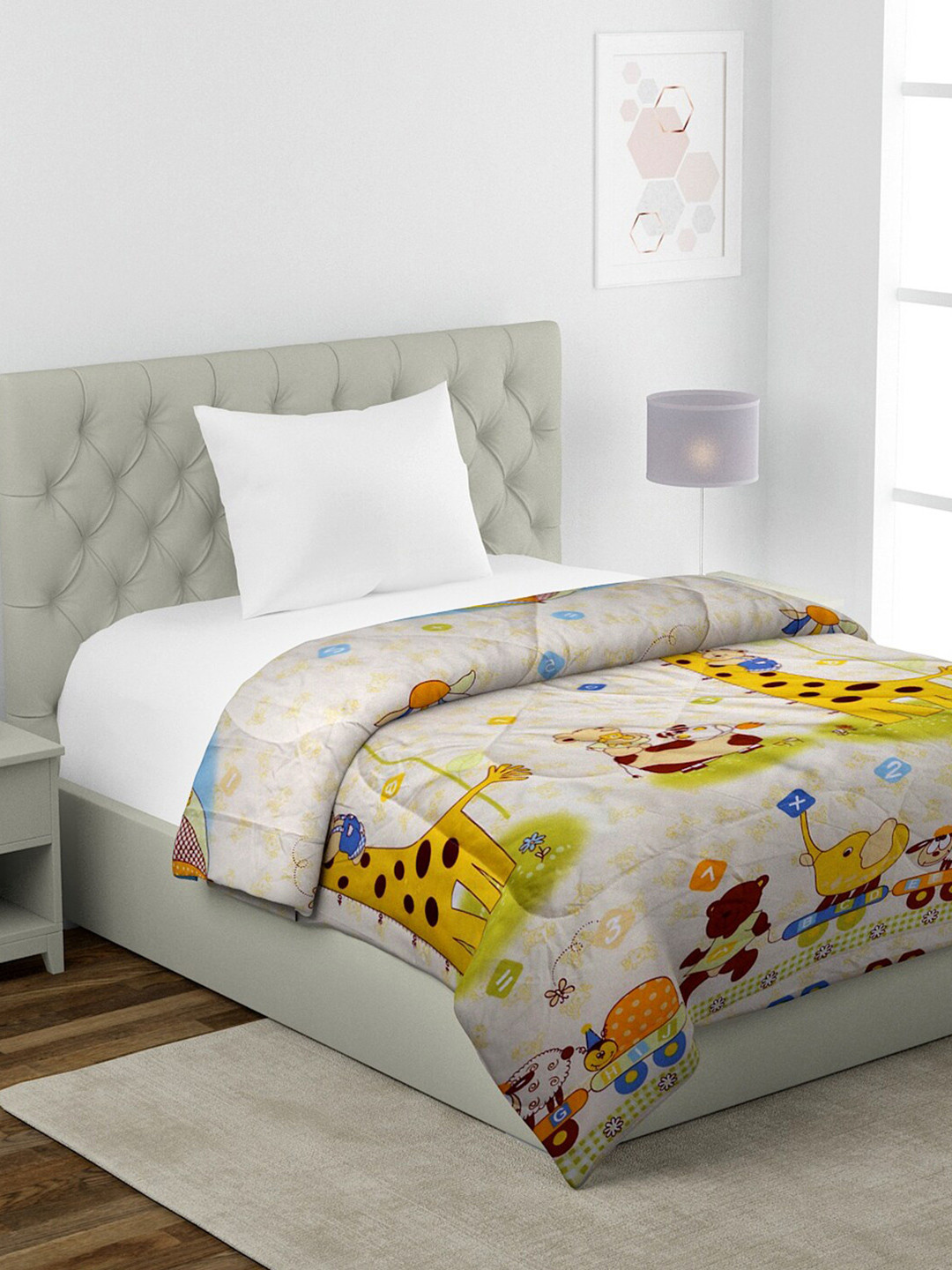 HOSTA HOMES Yellow & Cream-Coloured Cartoon Characters AC Room 210 GSM Single Bed Comforter