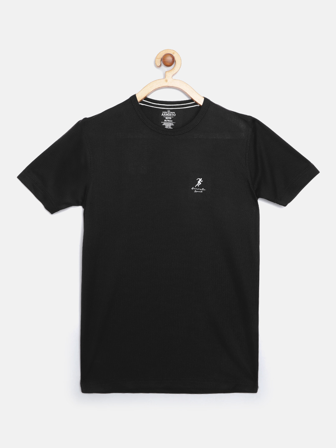 ARMISTO Boys Black Solid Dri-FIT Badminton T-shirt