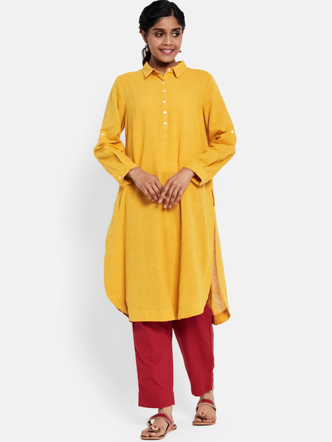 Fabindia Women Yellow Pathani Kurta