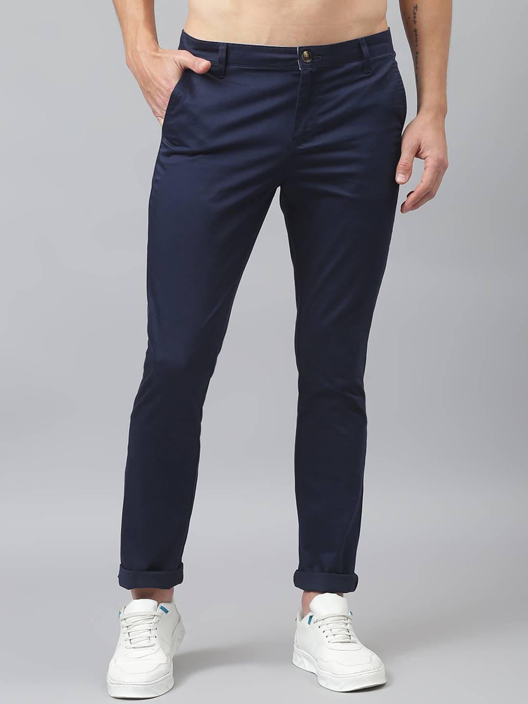 Thomas Scott Men Navy Blue RegularChinos Trousers