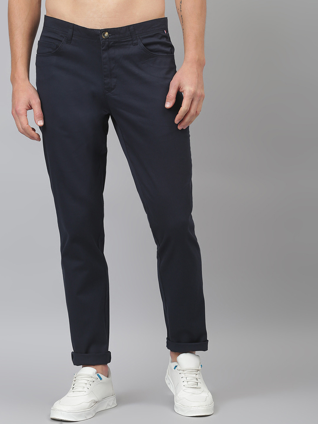 Thomas Scott Men Navy Blue Easy Wash Slim Fit  RegularChinos Trousers