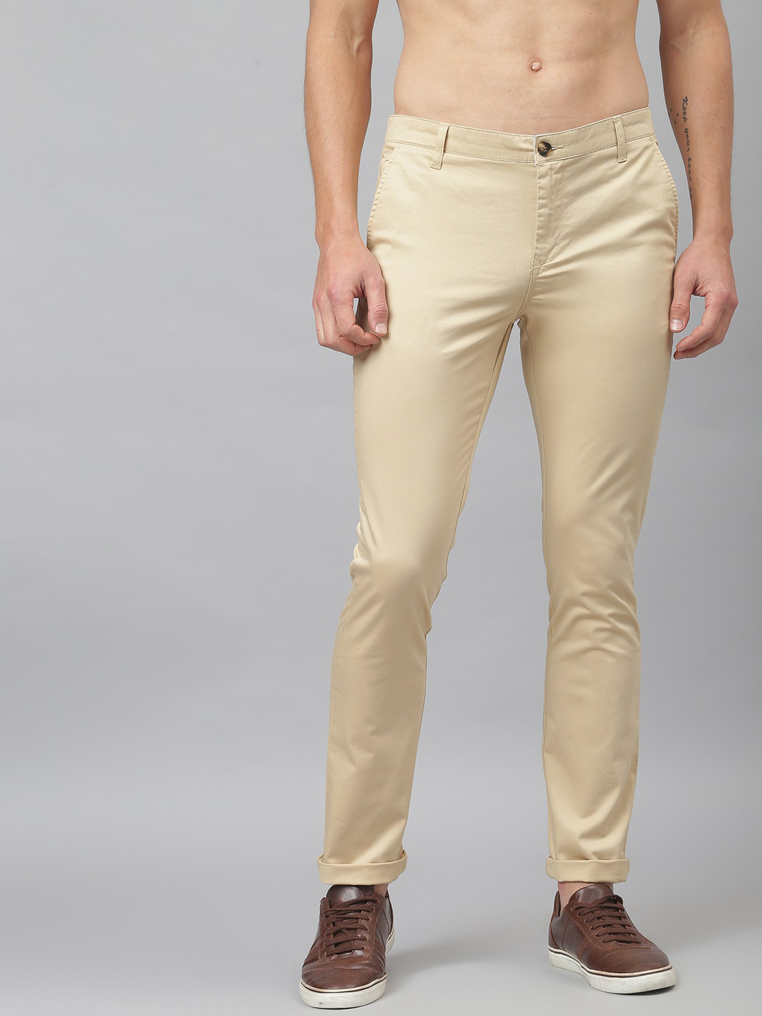Thomas Scott Men Beige Easy Wash Slim Fit Winter RegularChinos