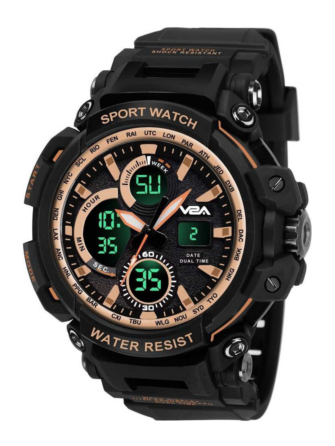 V2A Men Gold-Toned & Black Analogue & Digital Multi Function Watch V2A-1708