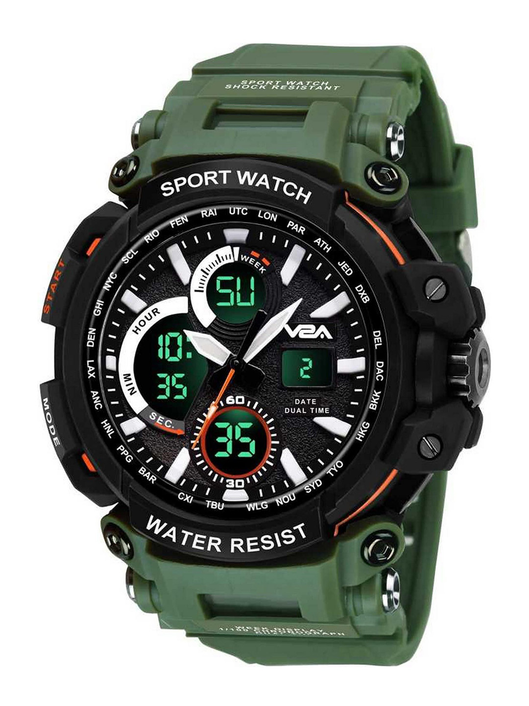 V2A Men Black Dial Analogue & Green Digital Multi Function Watch V2A-1708-green