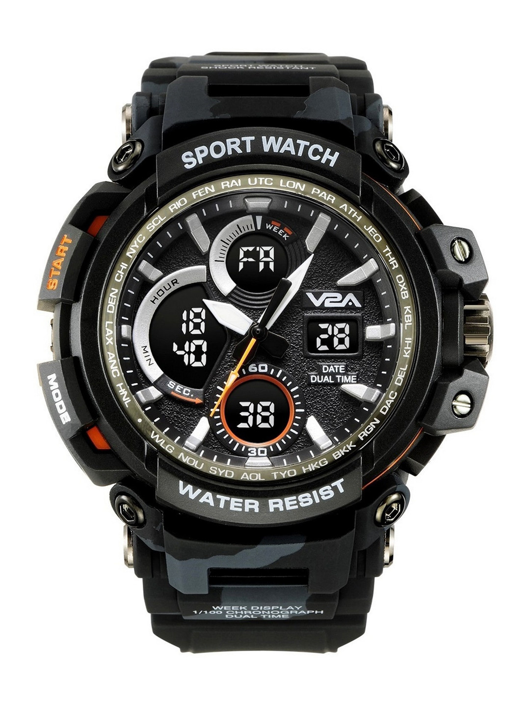 V2A Men Black Dial & Straps Analogue and Digital Multi Function Watch V2A-1708MC-Black