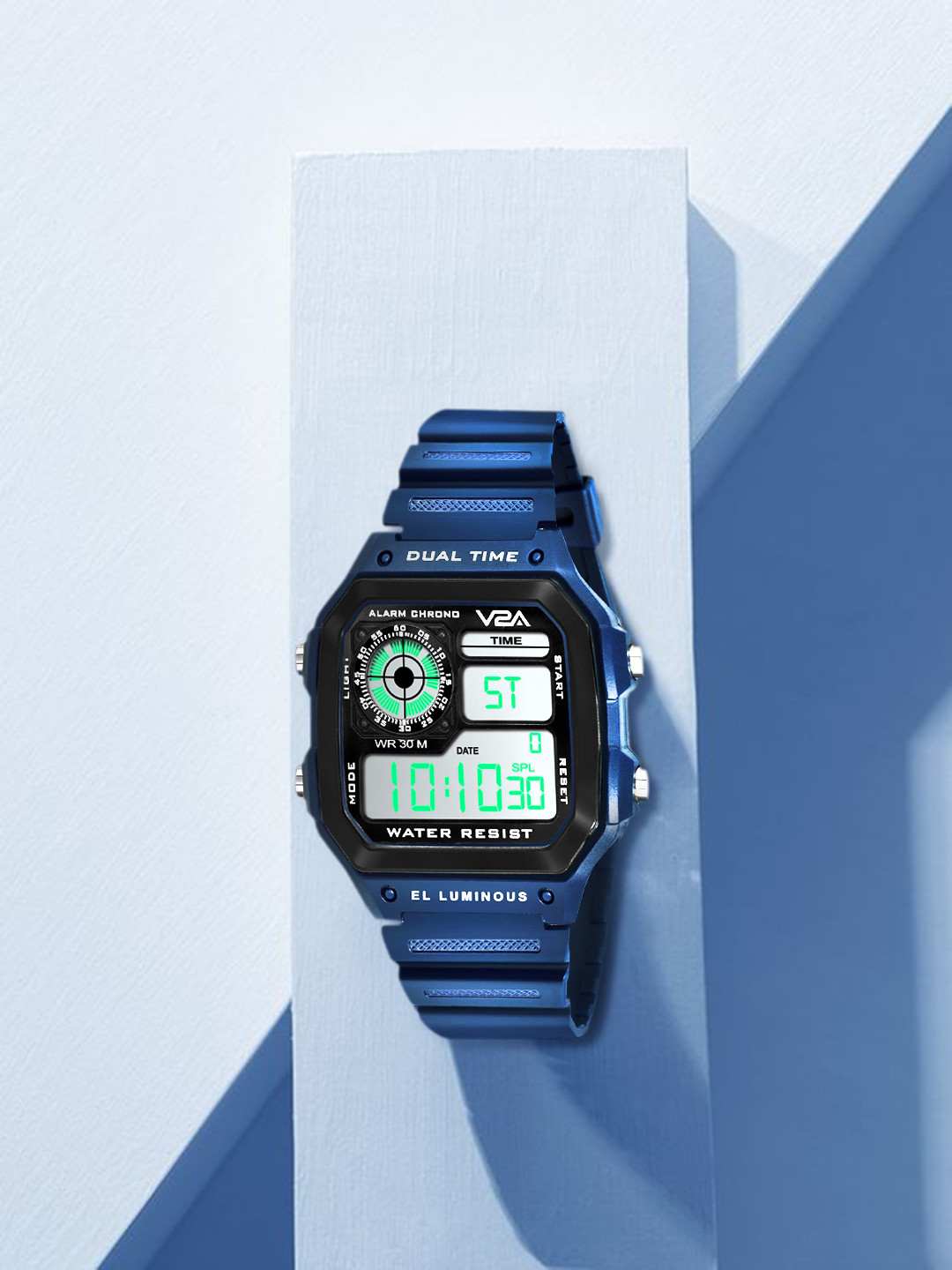 V2A Men Blue Dial & Blue Wrap Around Straps Digital Multi Function Watch V2A-1299-Darkblue