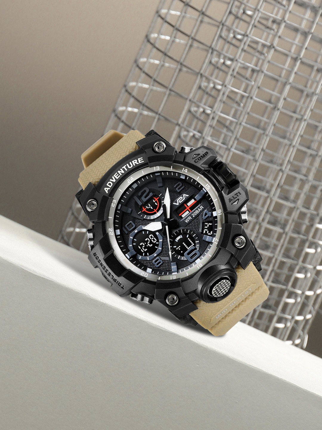 V2A Men Camel Brown Dial & Straps Analogue and Digital Multi Function Watch V2A-CS-1518