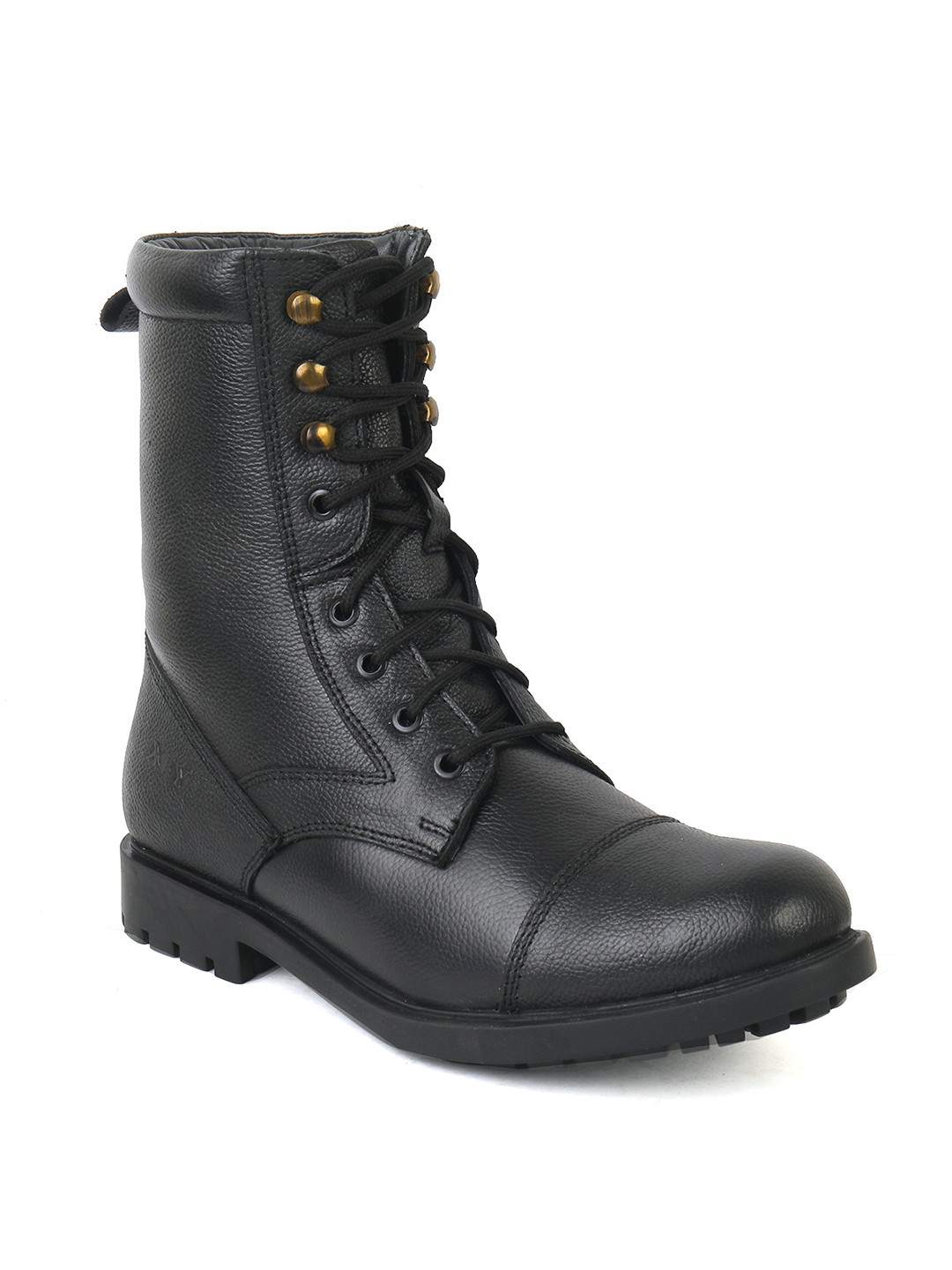 XHUGOY Men Black Textured Leather Flat Boots