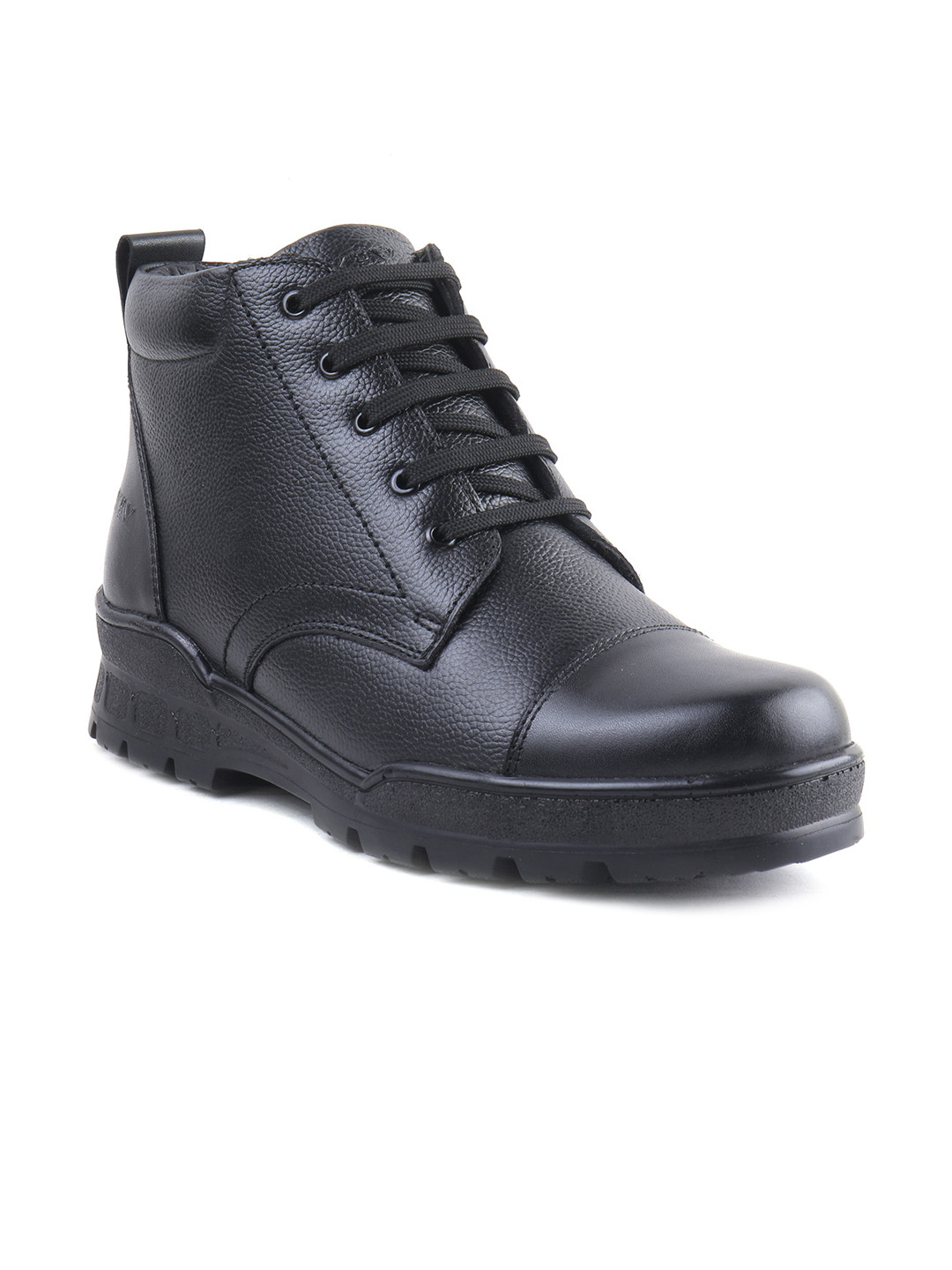 XHUGOY Men Black Leather Flat Boots