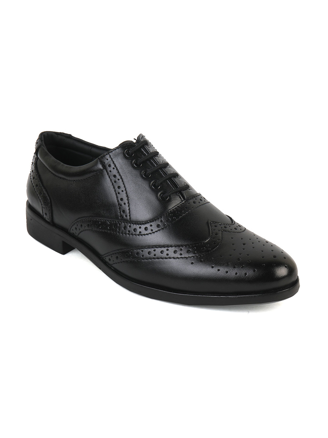 XHUGOY Men Black Perforations Leather Oxfords