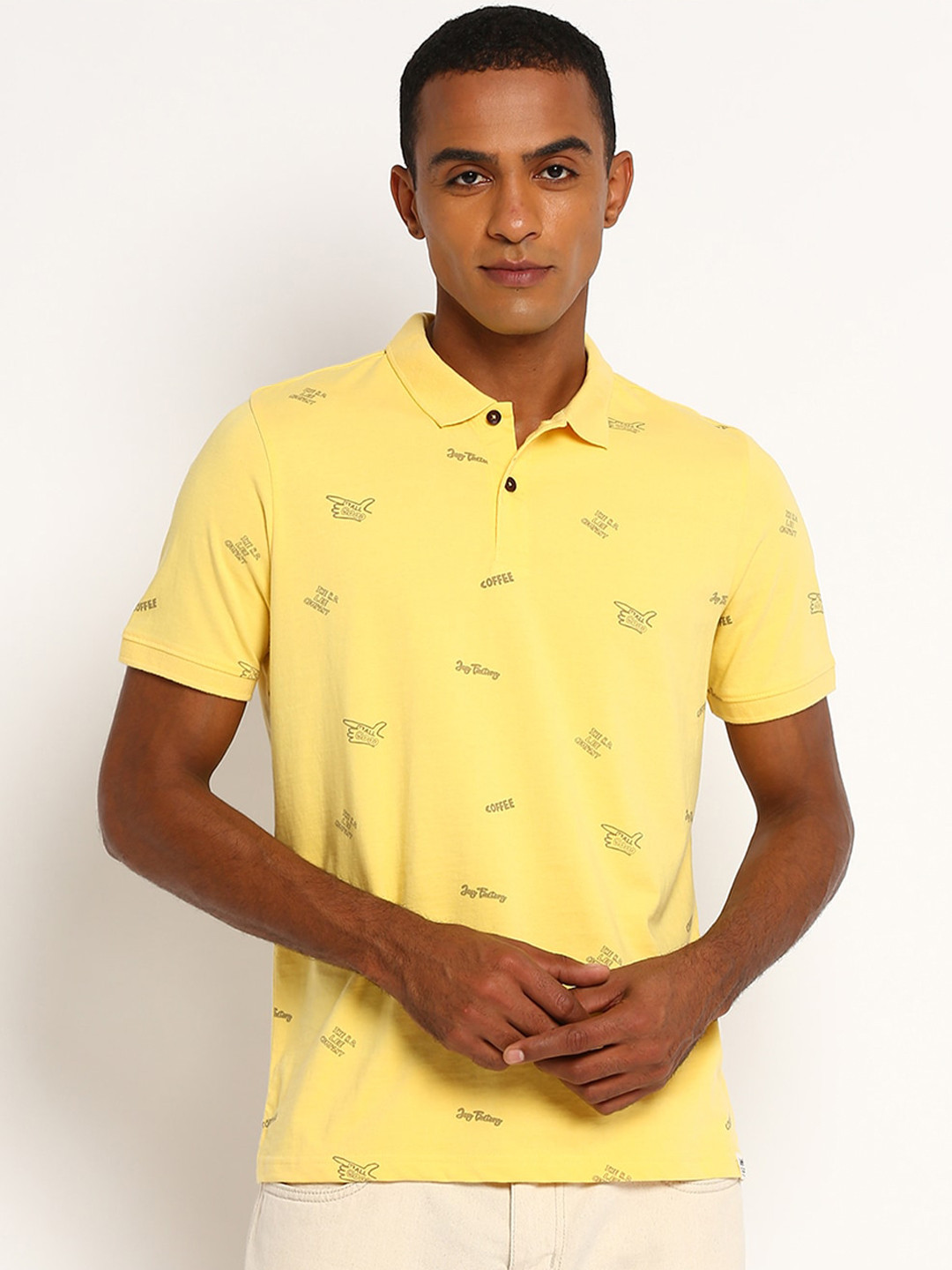 Lee Men Yellow Typography Polo Collar Slim Fit T-shirt