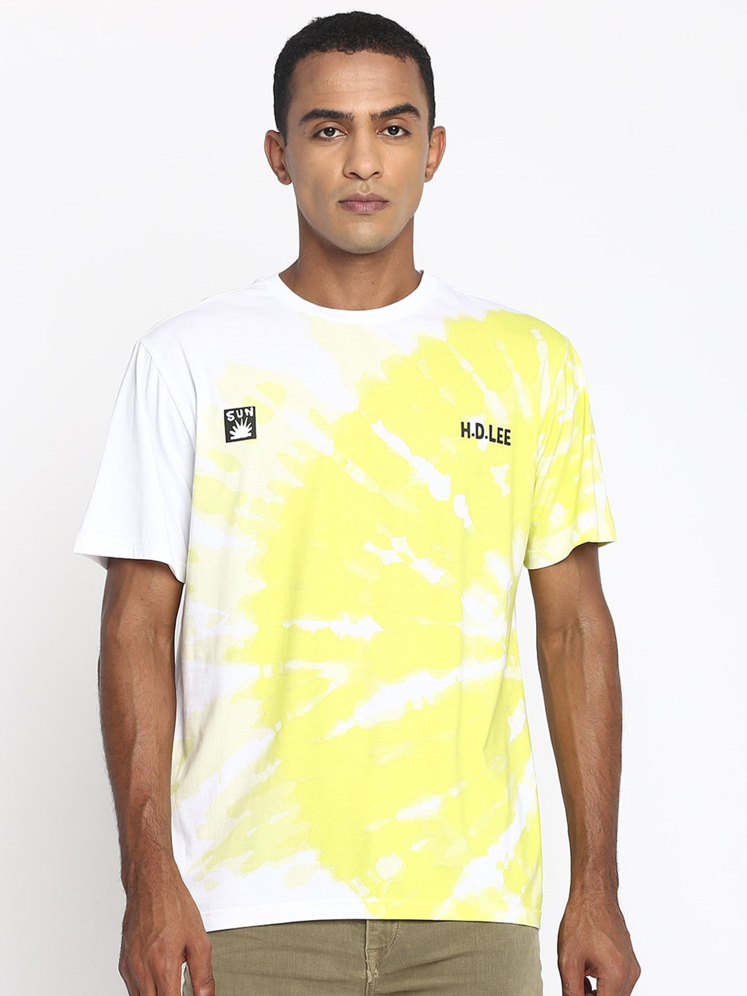 Lee Men White & Yellow Graphic Printed  T-shirt