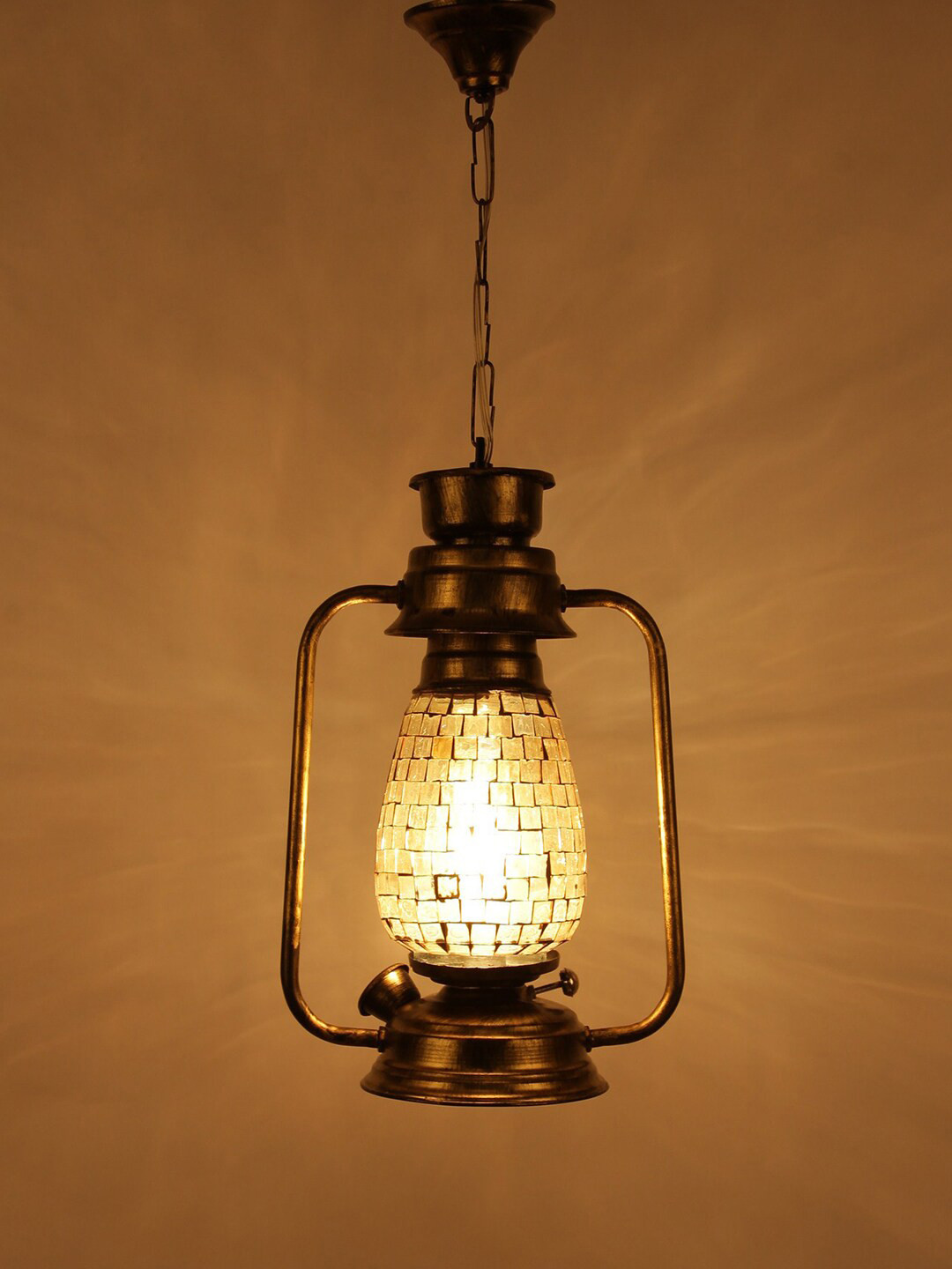 Devansh Gold-Toned Glass Lantern Ceiling Lamp