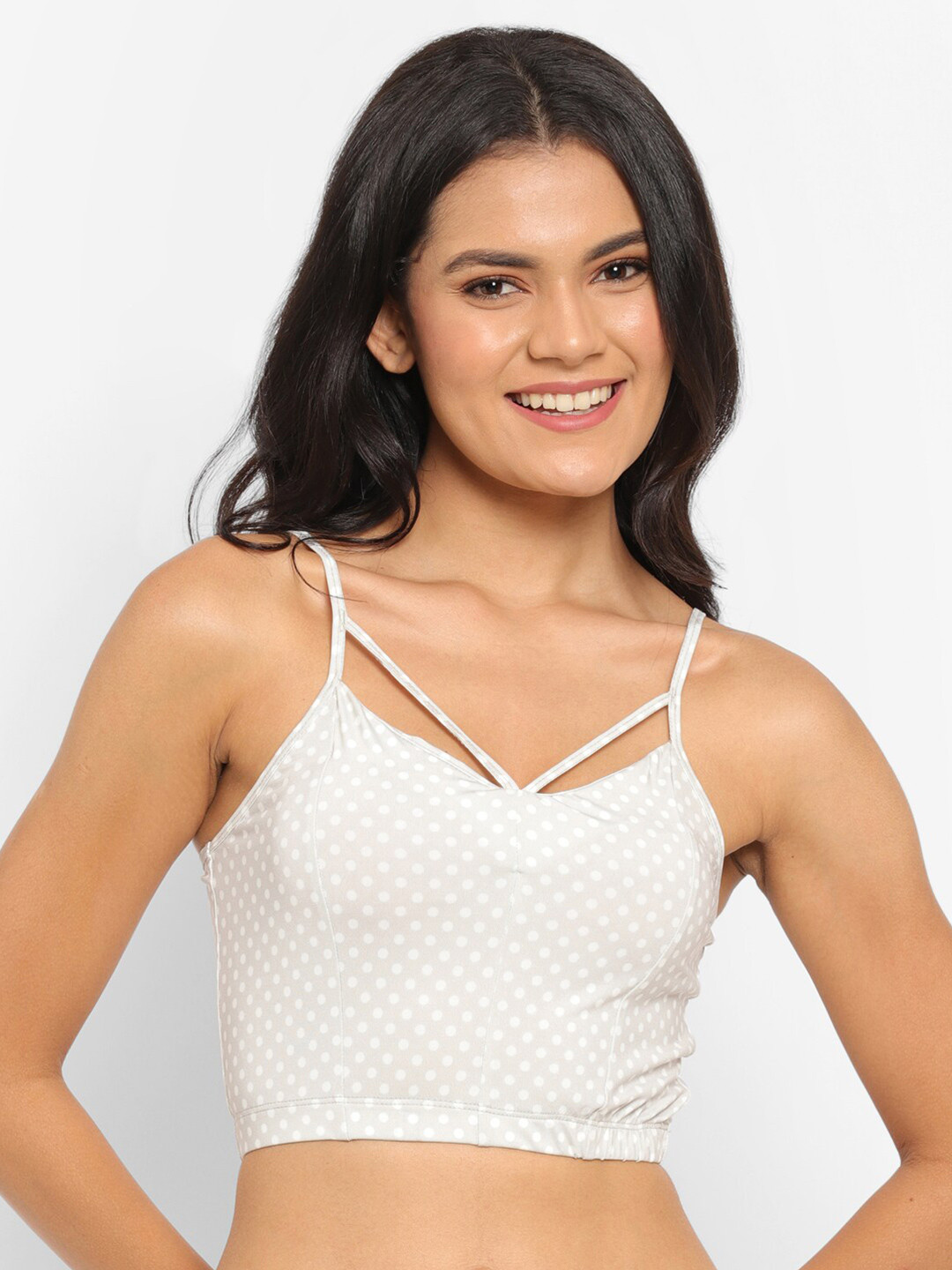 N-Gal Grey & White Polka Dots Printed Bralette Bra