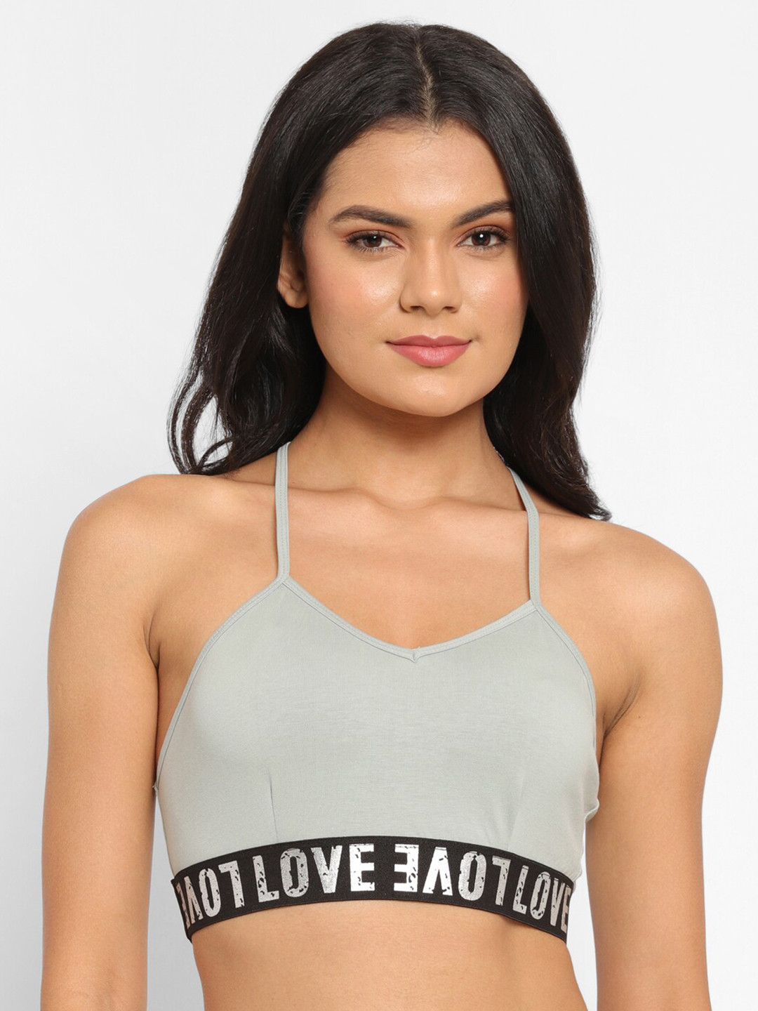 N-Gal Grey Cotton Racer Back Workout Bra