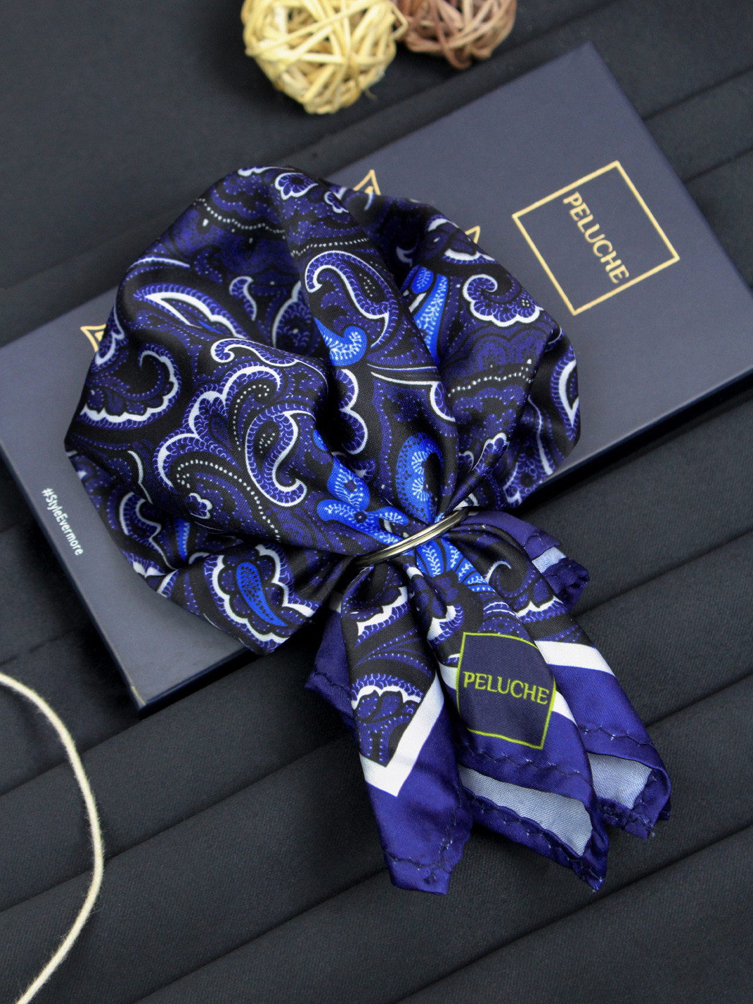 PELUCHE Men Navy Blue Printed Pocket Square