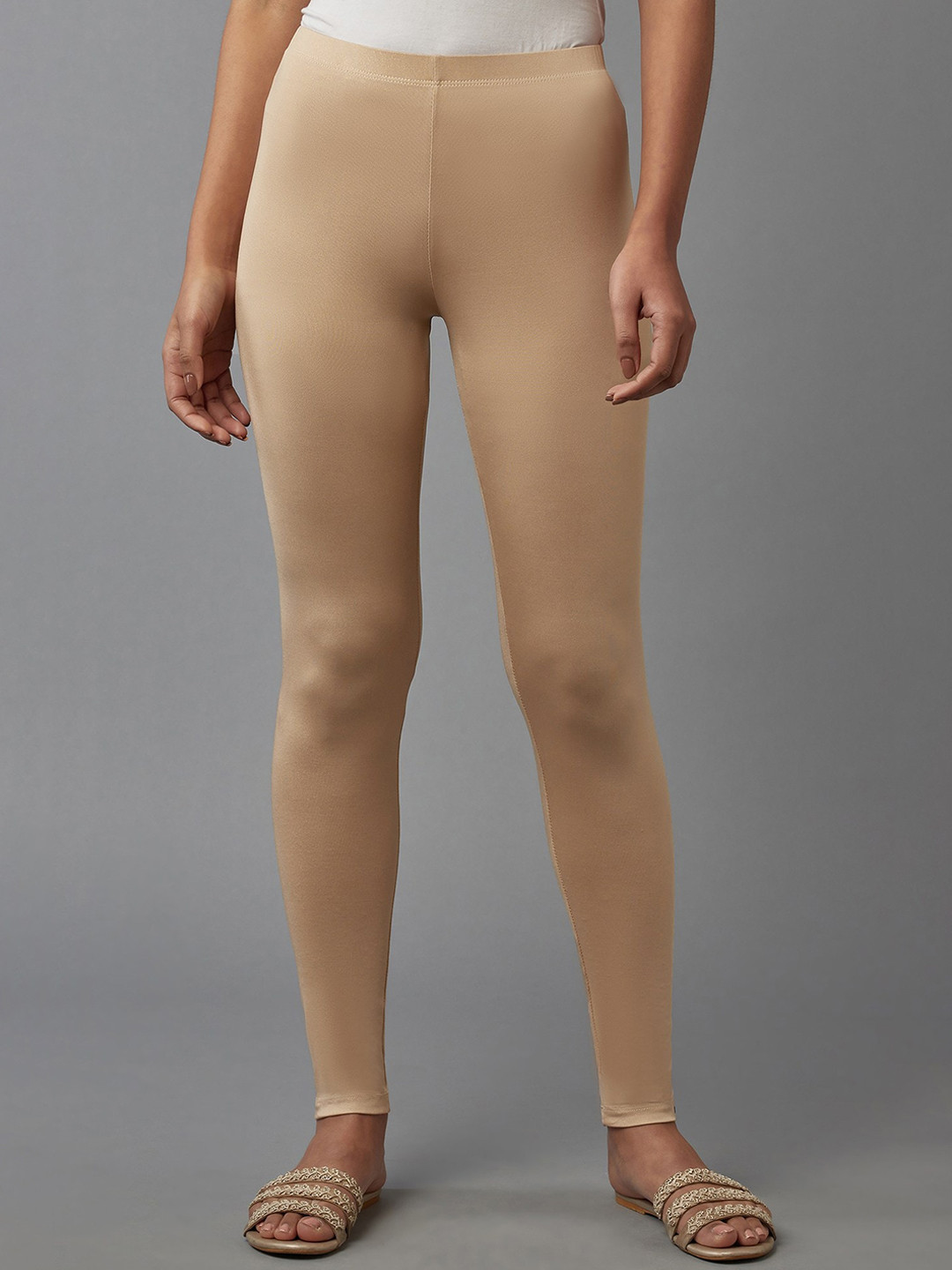 elleven Women Beige Ankle-Length Tights