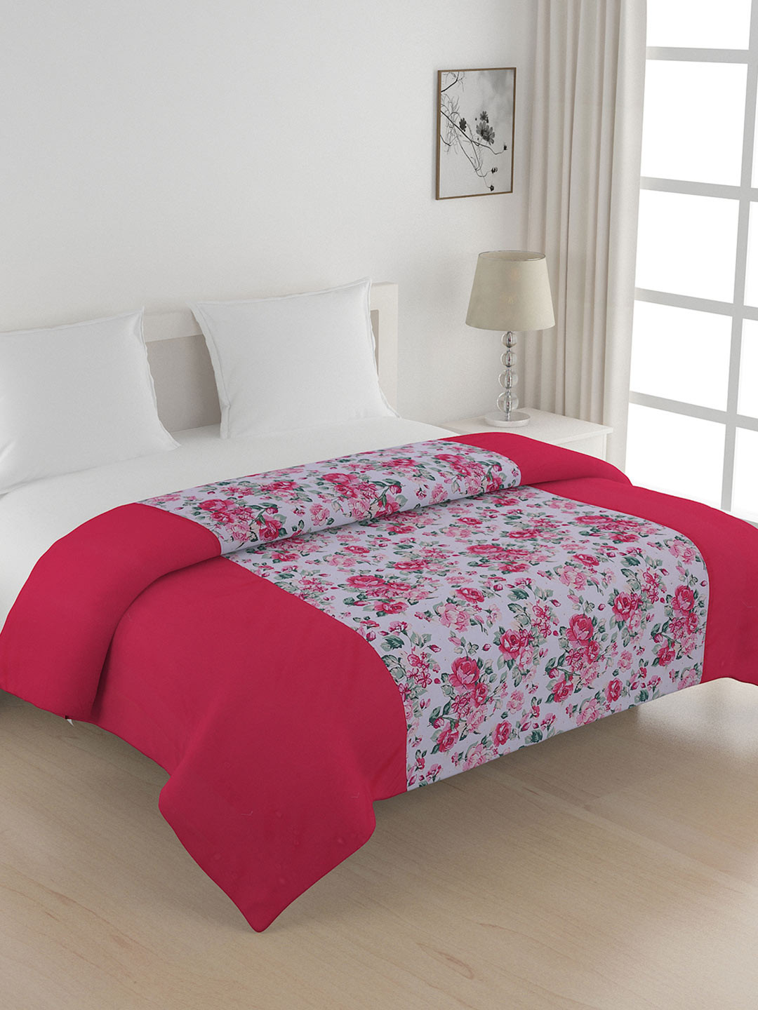SWAYAM Purple Pink Print AC Double Comforter