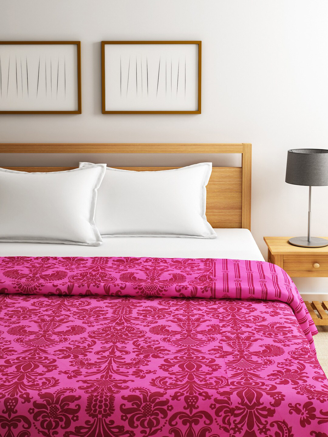 SWAYAM Pink Ethnic Print AC Double Comforter