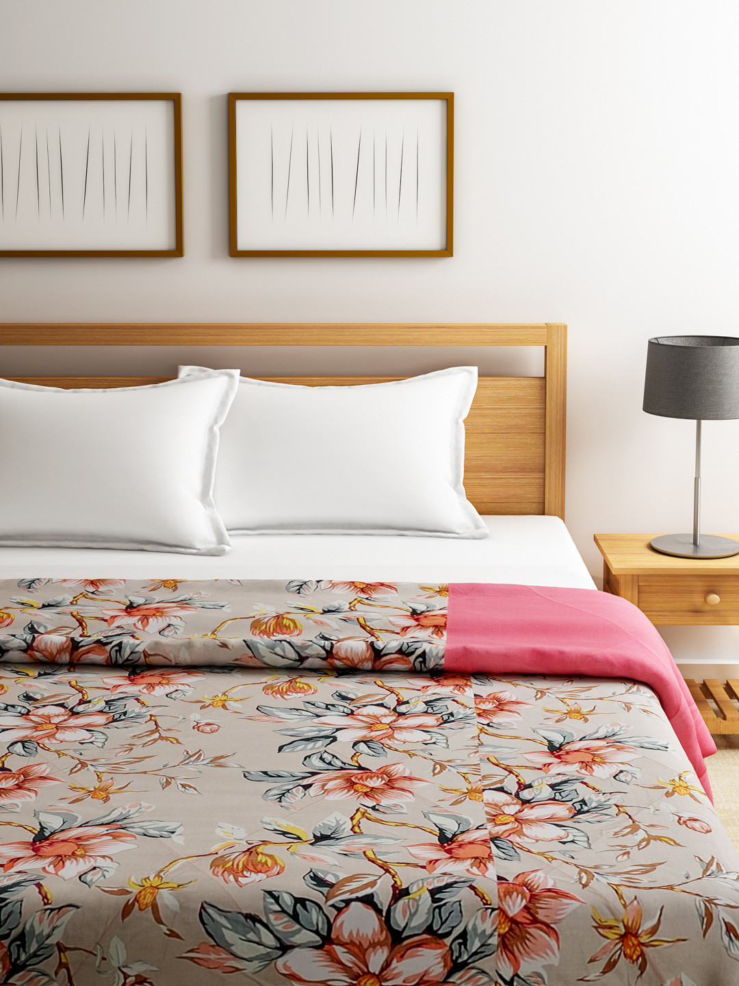 SWAYAM Pink & Peach-Coloured Floral Print AC Double Comforter