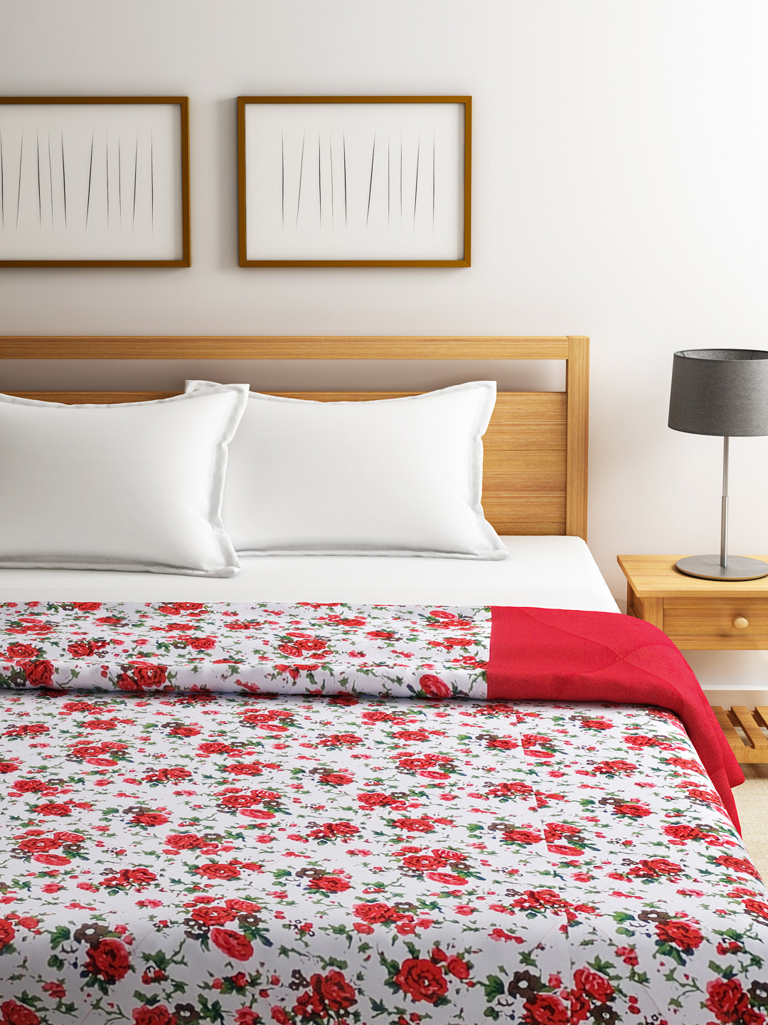 SWAYAM Red & White Printed AC Double Quilt (Comforter)